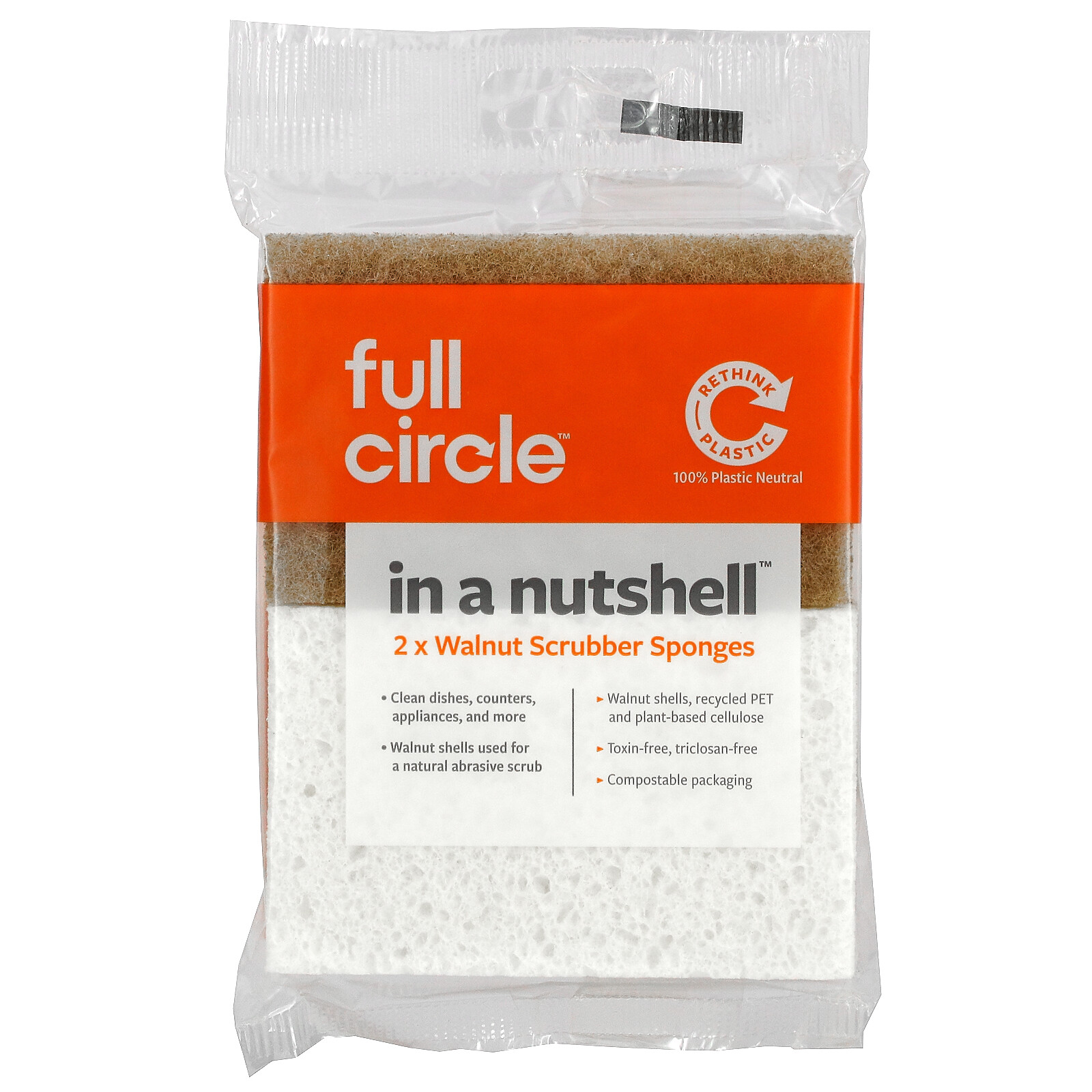 In A Nutshell, Walnut Scrubber Sponge, 2 Sponges