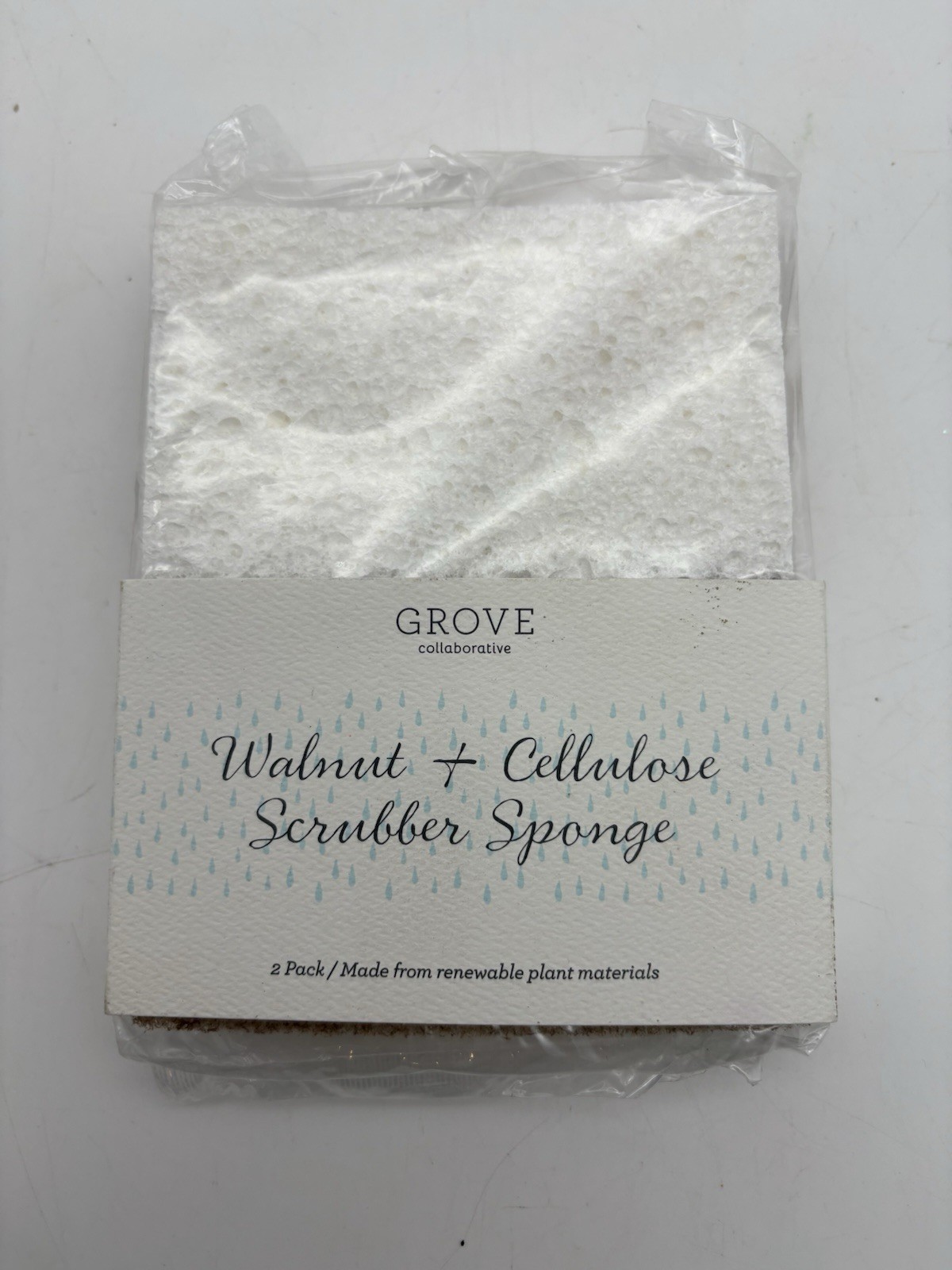 NEW Sealed 2 GROVE COLLABORATIVE Walnut & Cellulose Scrubber Sponges Pack of 2