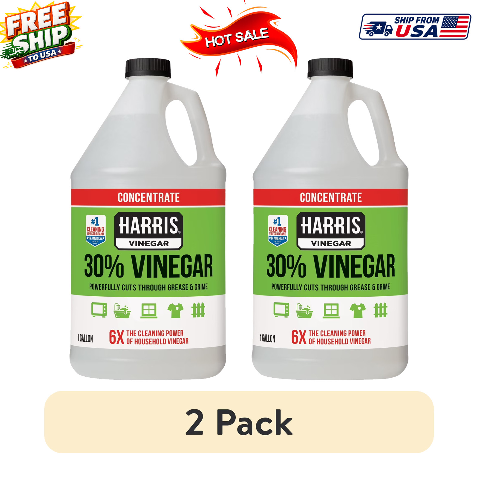 2 Pack- Harris 30% Vinegar Concentrate 1Gal Industrial Strength Cleaning Vinegar