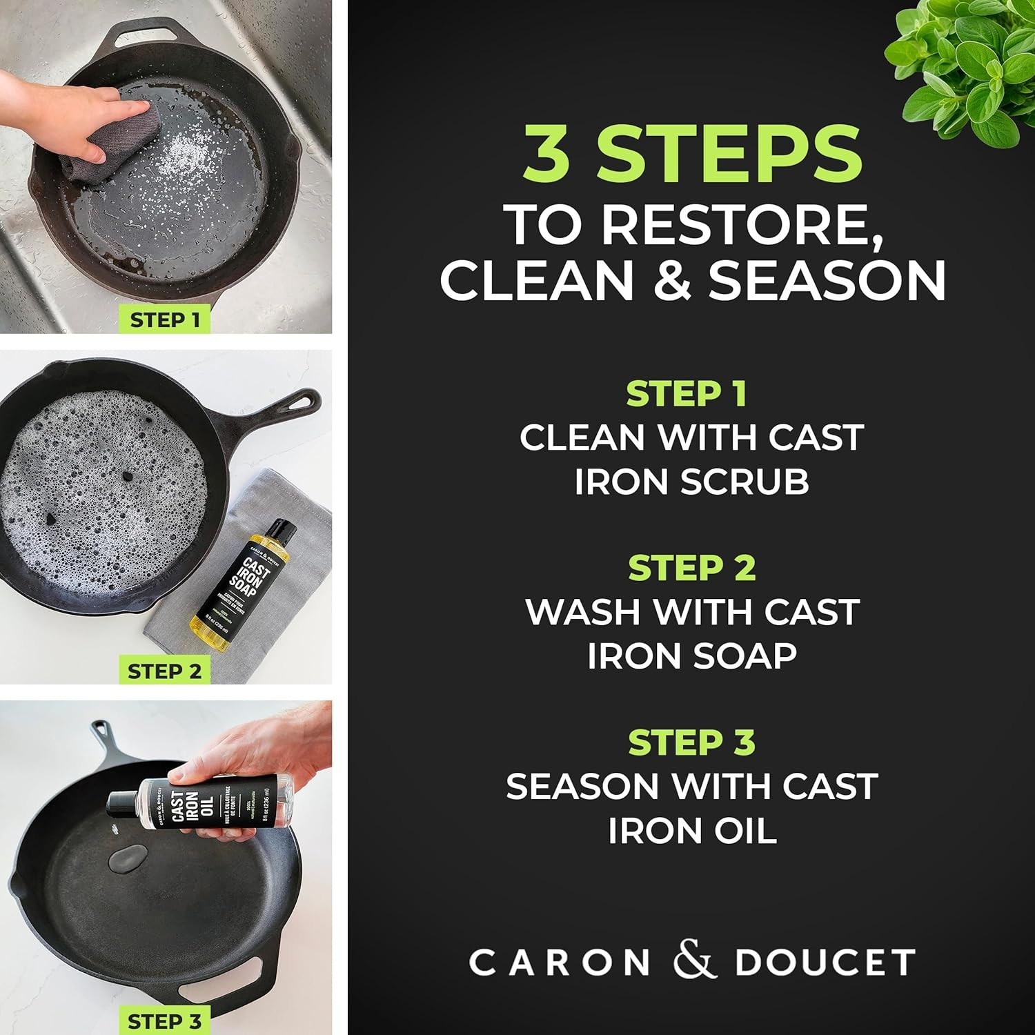 New Ultimate Set: Seasoning Oil, Cleaning Soap & Restoring Scrub | 100% Plant…