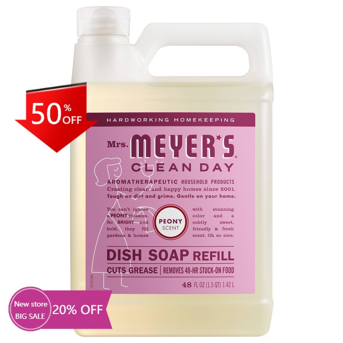 Mrs. Meyer’s Clean Day Peony Dish Soap Refill – 48 fl oz: Paraben-Free