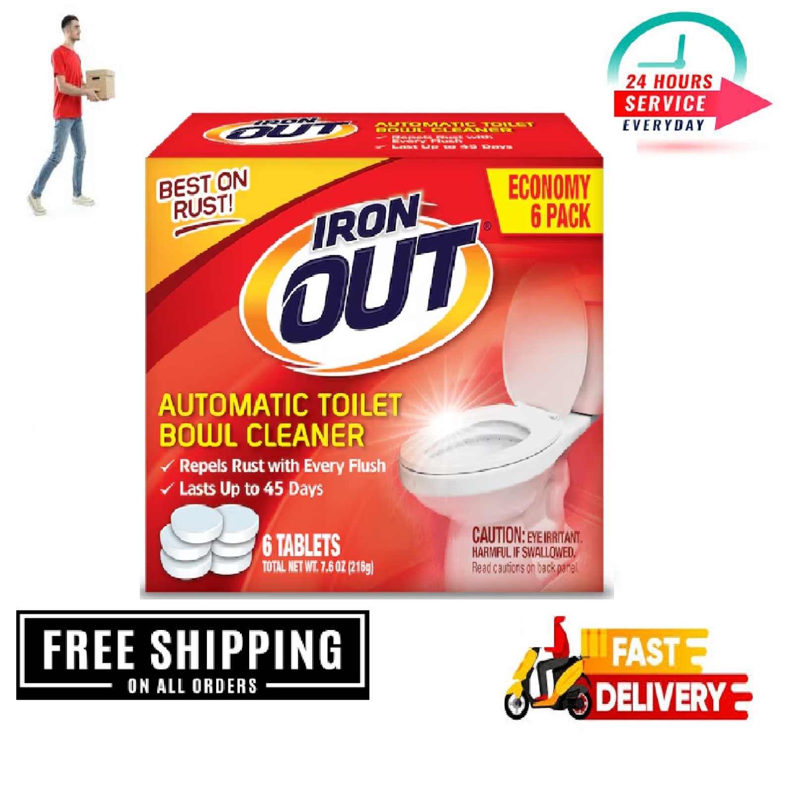 Iron OUT Automatic Toilet Bowl Cleaner, Toilet Cleaner, Pack of 1, 6 Tablets,