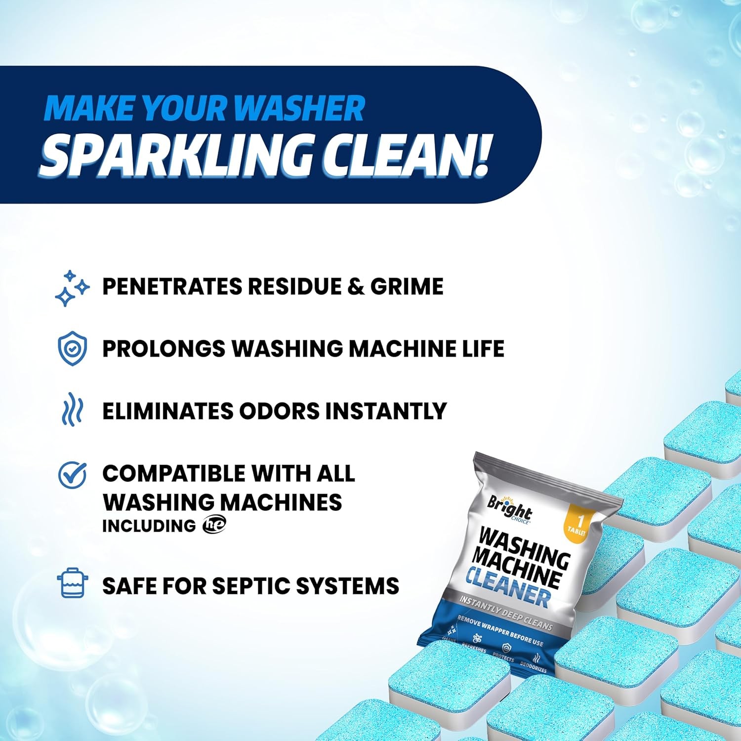 Washing Machine Cleaner Tablets 24 Pack Front & Top Load Washer Descaler