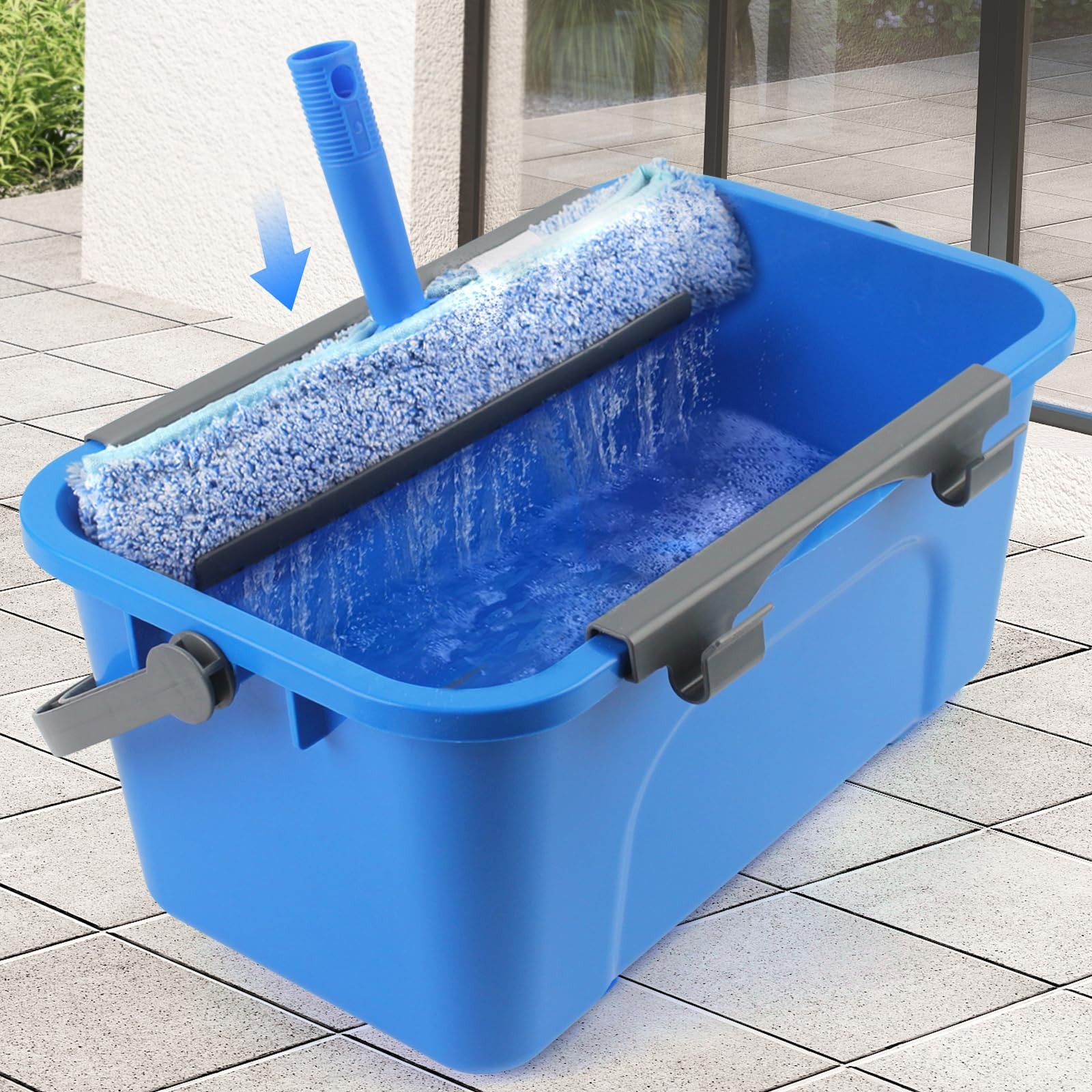 Window Cleaning Kit with Bucket 3 Gallon, 14″ Window Squeegee and 15″ Scrubbe…