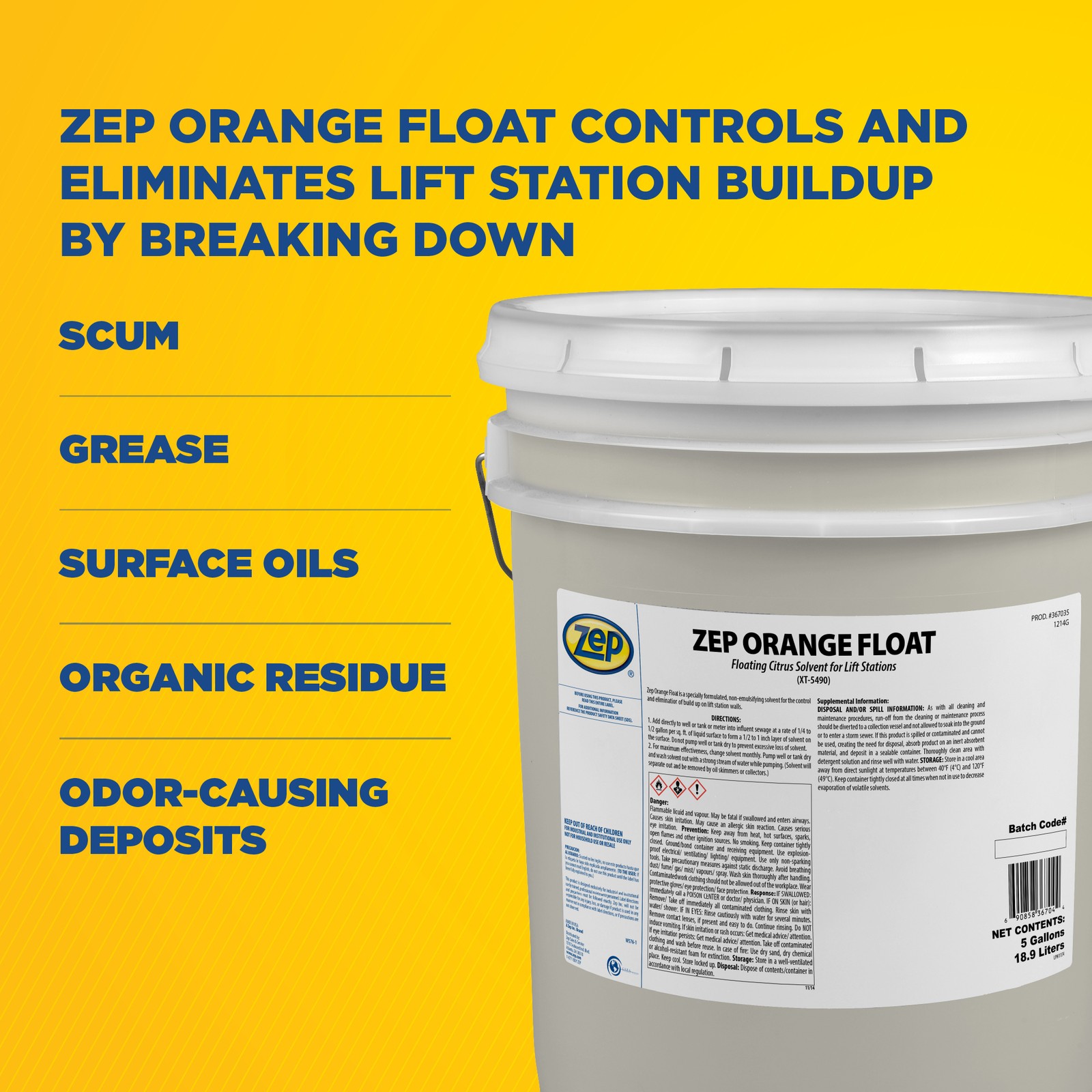 Zep Orange Float XT-5490 Floating Citrus Solvent – 5 Gallon (1 Unit) 367035 –