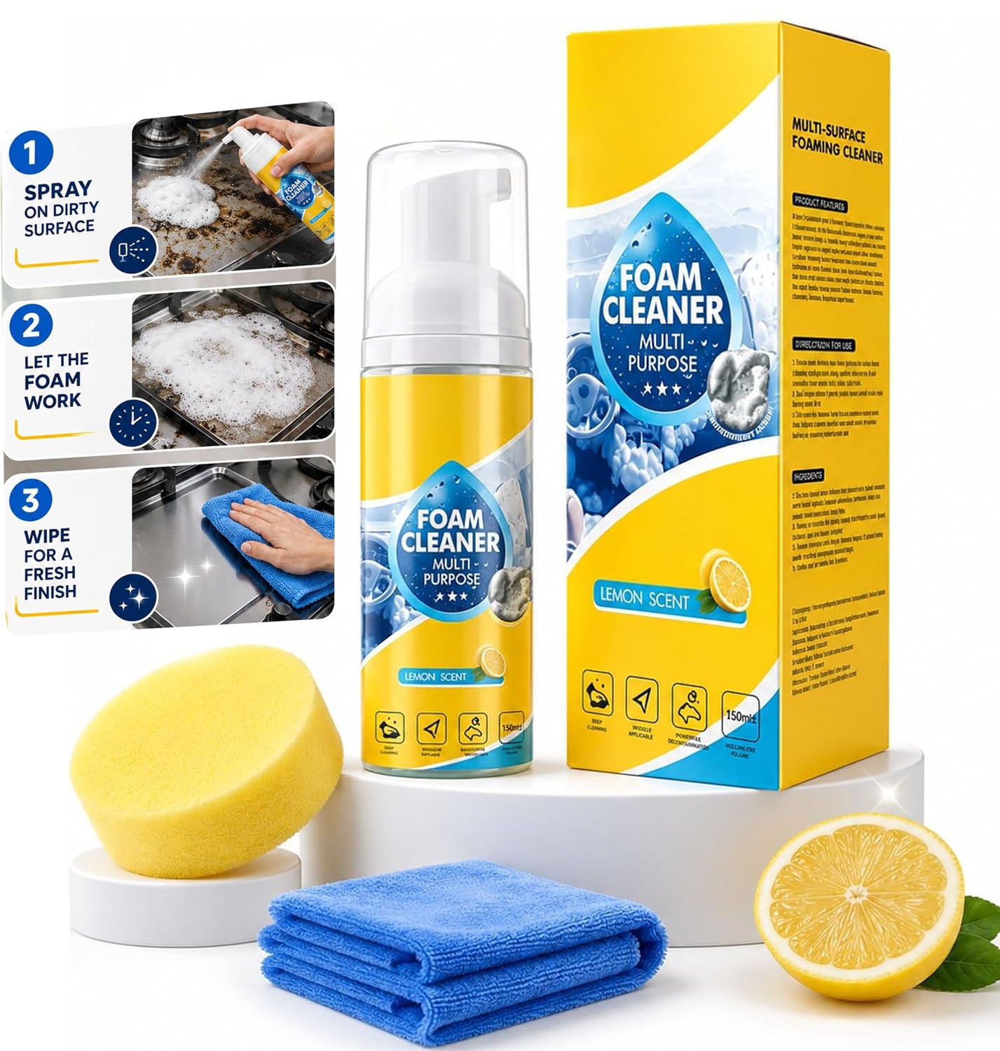 150ml 4-in-1 Multi-Enzyme Foam Cleaner,All-Purpose Spray 5oz with Sponge & Towel