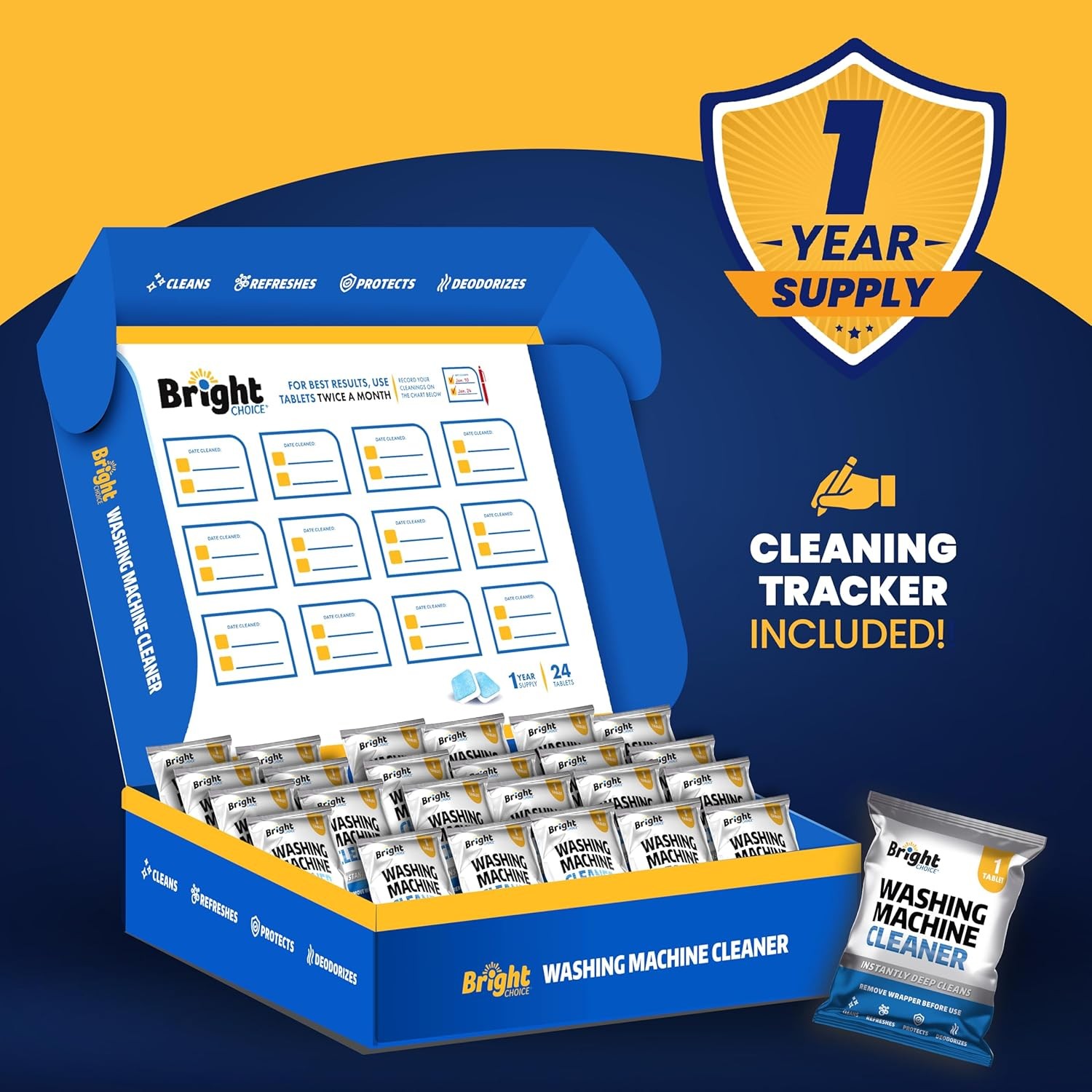 Washing Machine Cleaner Tablets 24 Pack Front & Top Load Washer Descaler