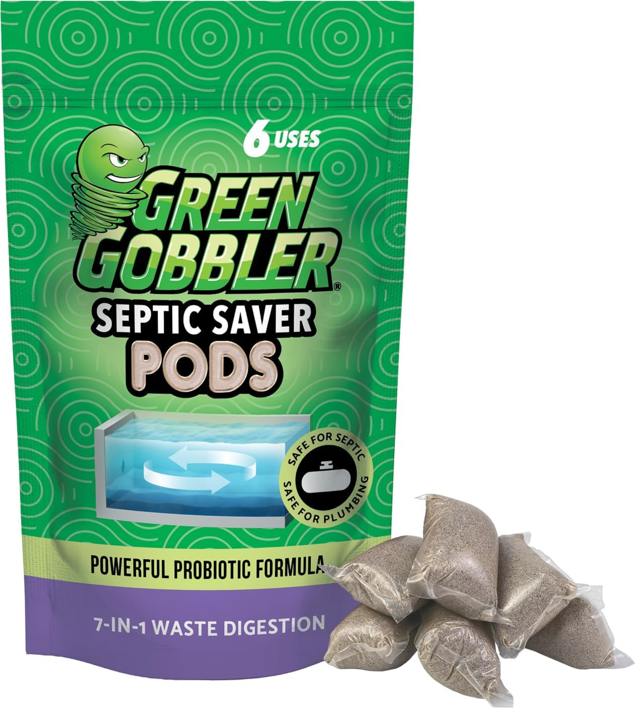 Green Gobbler Septic Tank Treatment Packets, 6 Month Supply – Natural Bacteria t