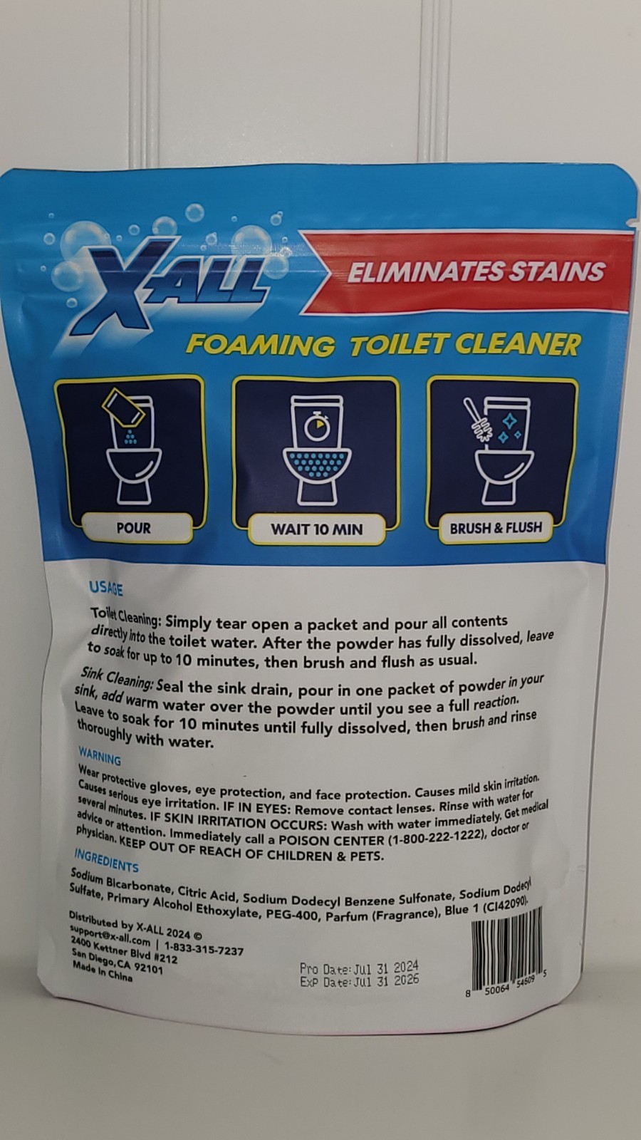 X-ALL Foaming Toilet Cleaner, Self-Activating Powder, 1 Pack(4 Treatments)