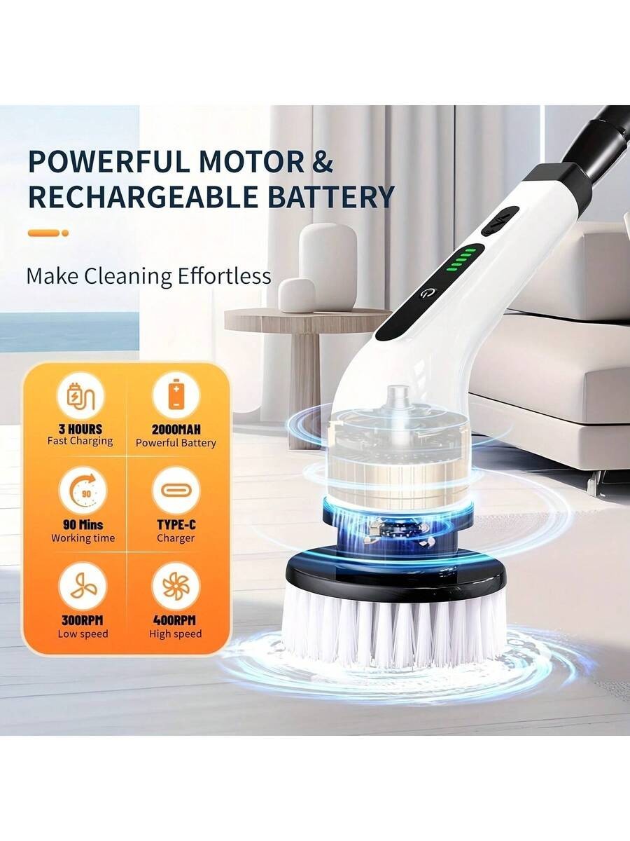 8 IN 1 Electric Spin Scrubber Cordless Power Cleaning Brush Rechargeable Cleaner