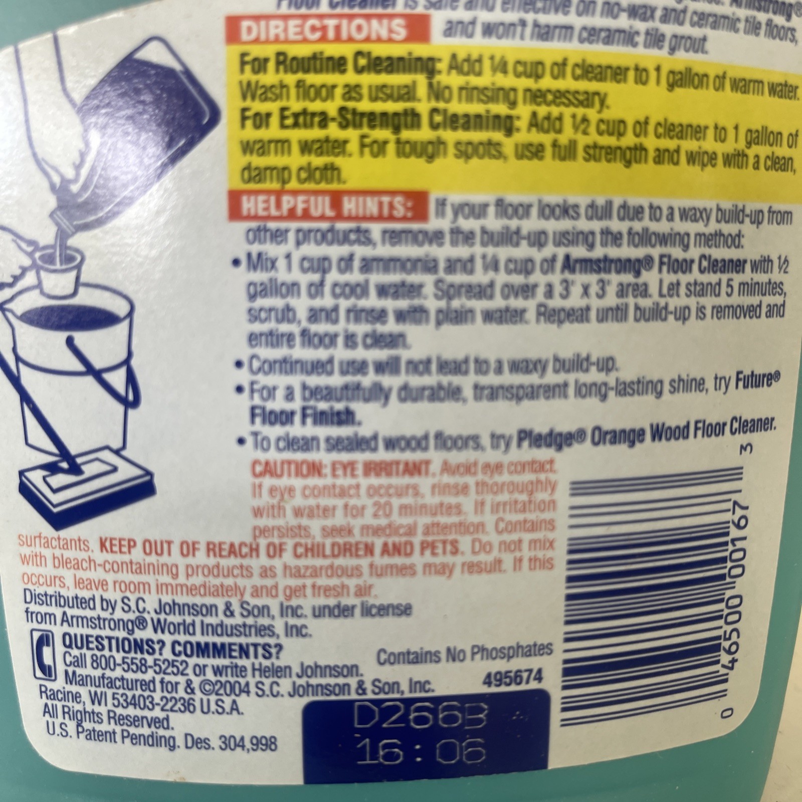 Floor Cleaner No Sticky Residue Vtg ARMSTRONG Concentrated SC Johnson 2004