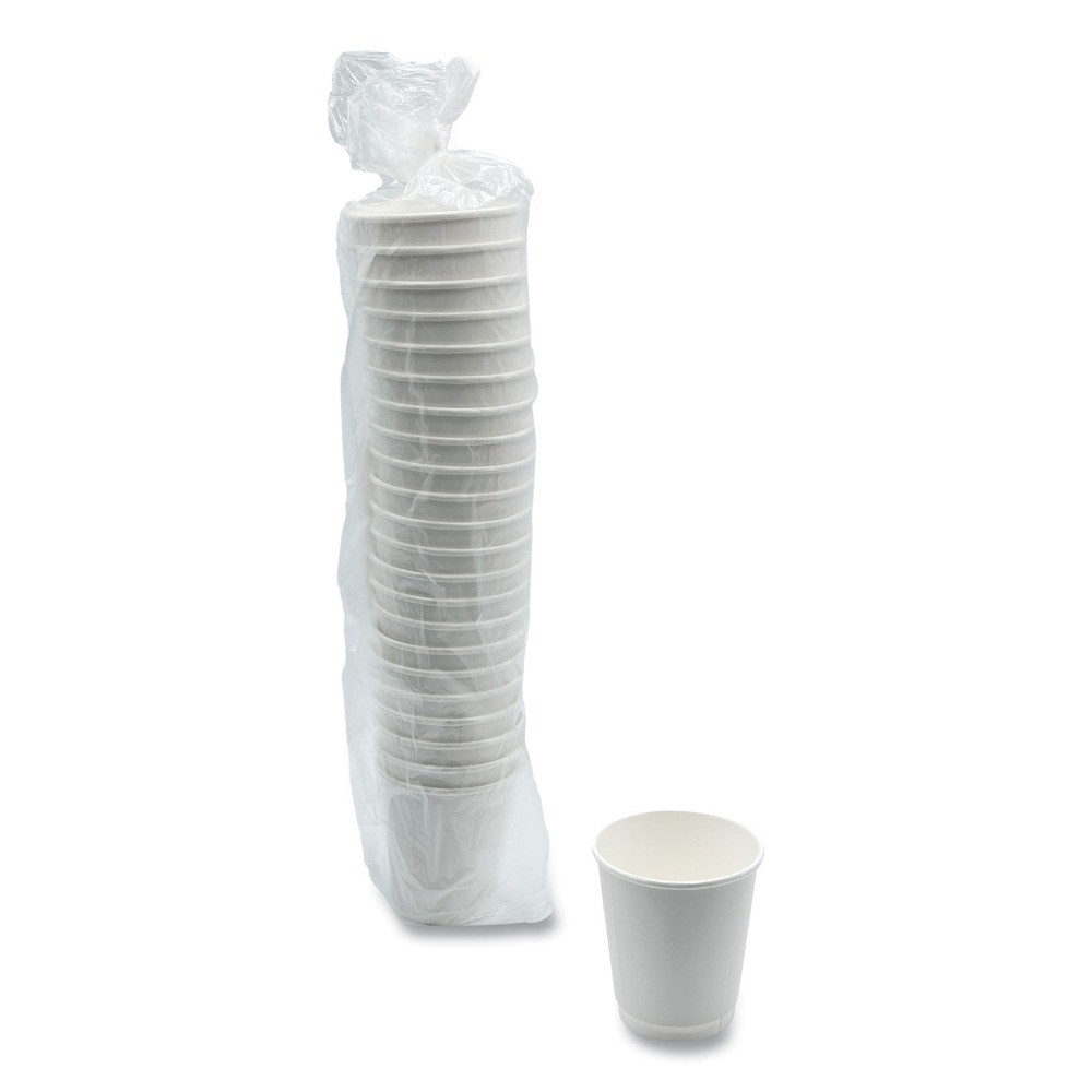 Boardwalk DW10HCUP 10 oz. Double-Walled Paper Hot Cups – White (500/CT) New