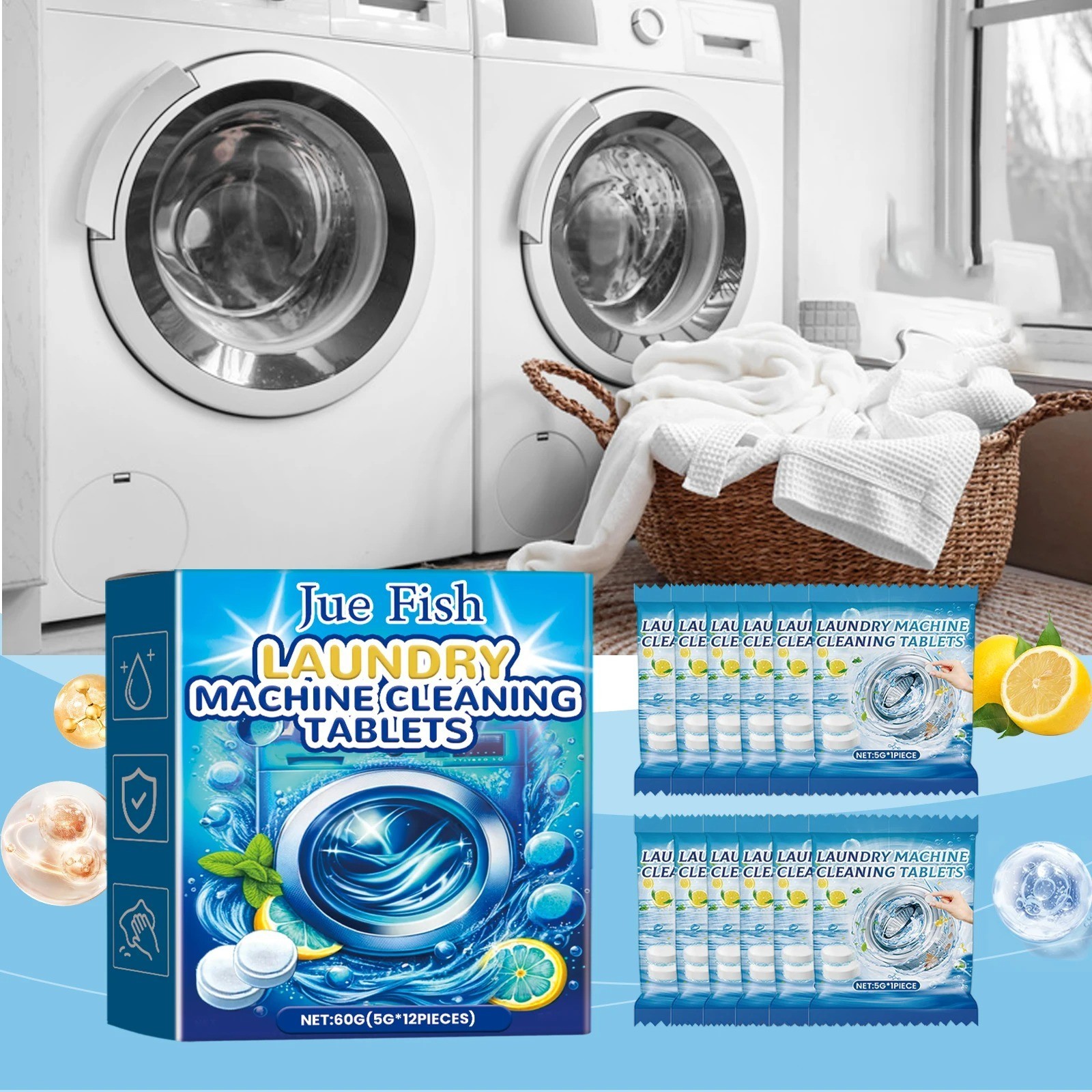 12PCS Washing Machine Cleaner Tablets Deep Clean No Residue All Models