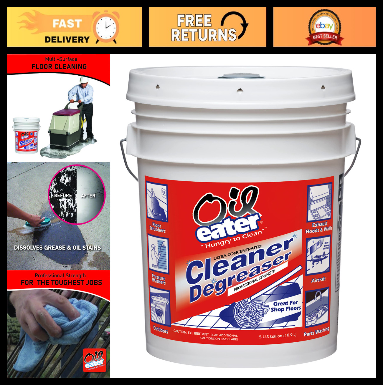 5 Gallon Heavy-Duty Cleaner Degreaser – Oil Eater, 640 Fl Oz, Light Yellow