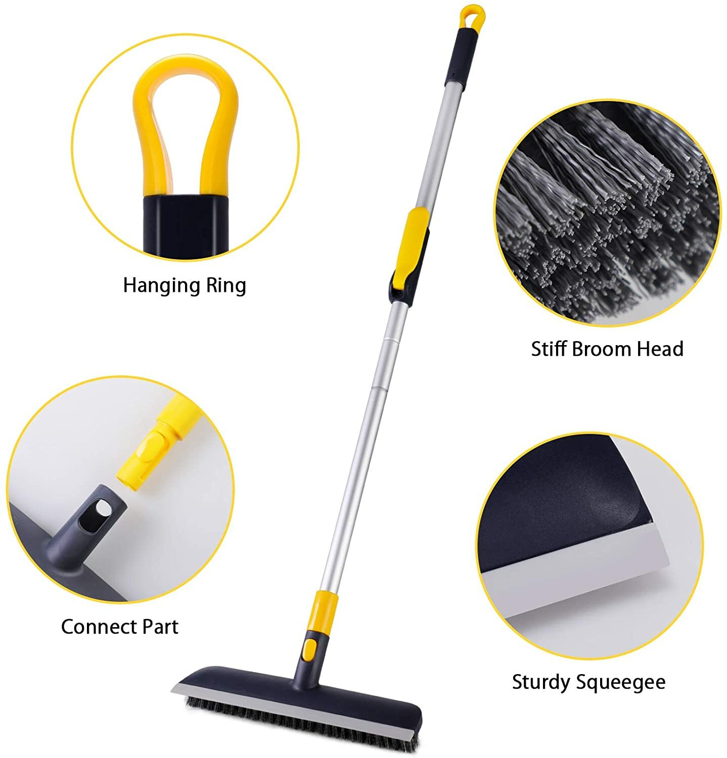 Floor Scrub Brush 2 in 1 Scrape&brush Push Broom Stiff Bristle 37″-51″ Handle