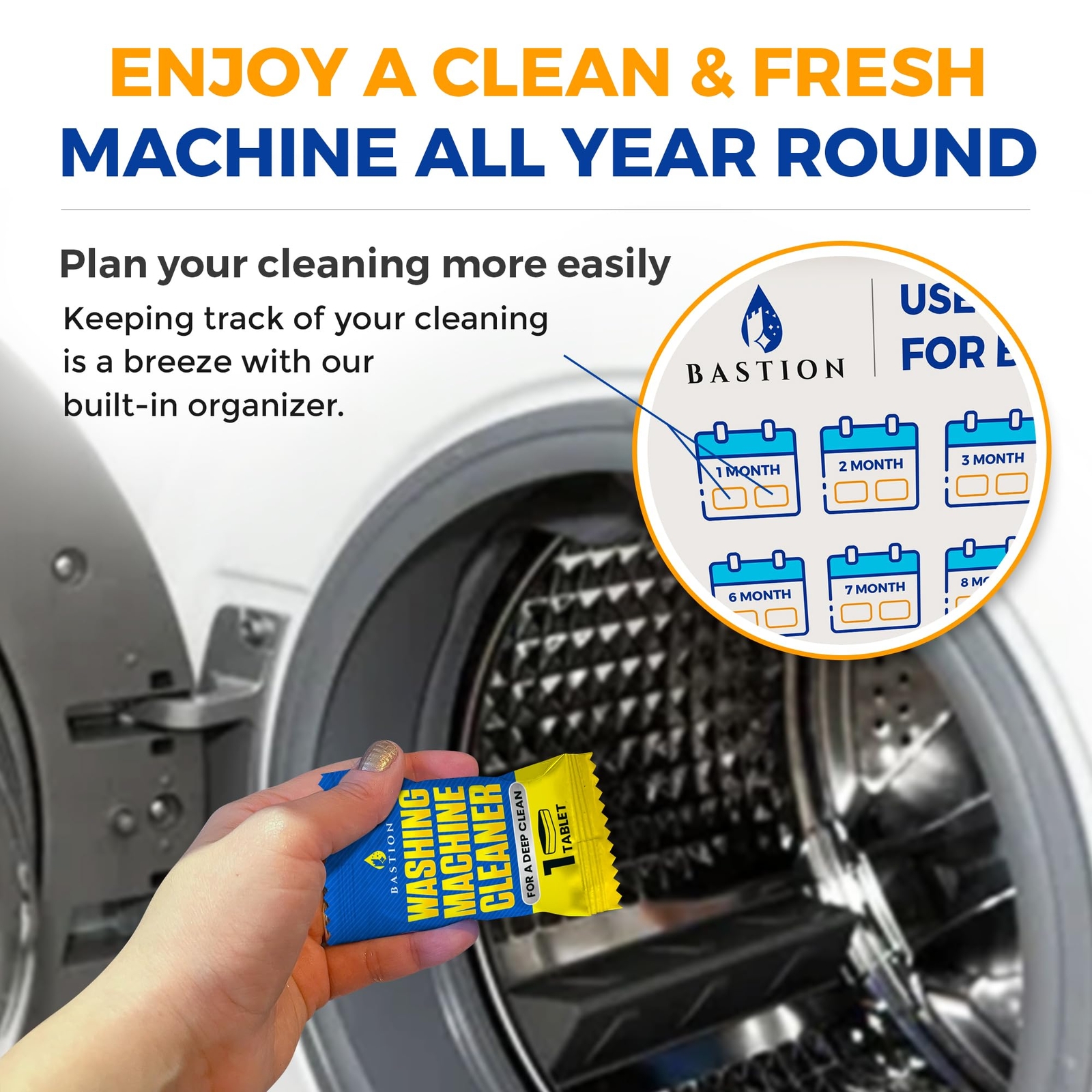 Bastion Washing Machine Cleaner, Deodorizer, & Descaler 6-Pack – 3 Month Supply