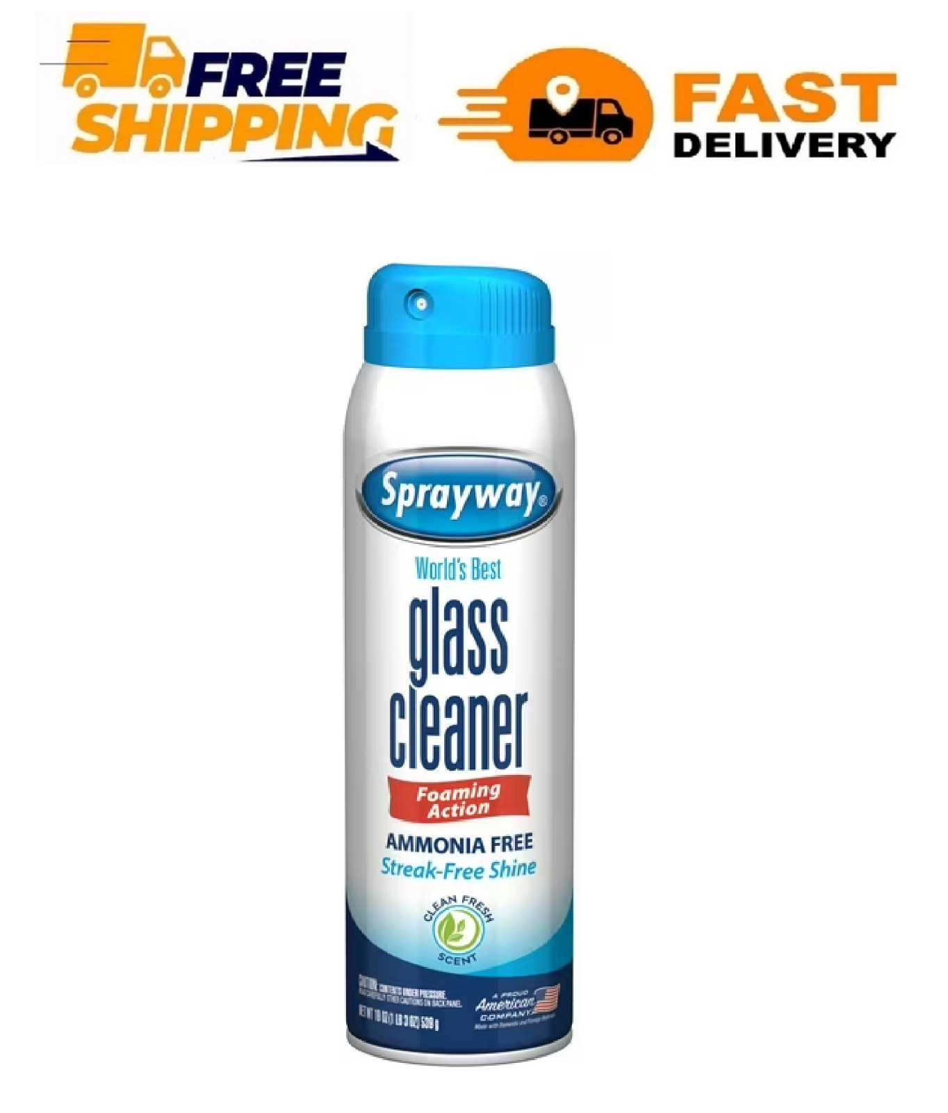 Sprayway Glass Cleaner, 19 fl oz, Ammonia-Free, Streak-Free Foaming Action, Twis