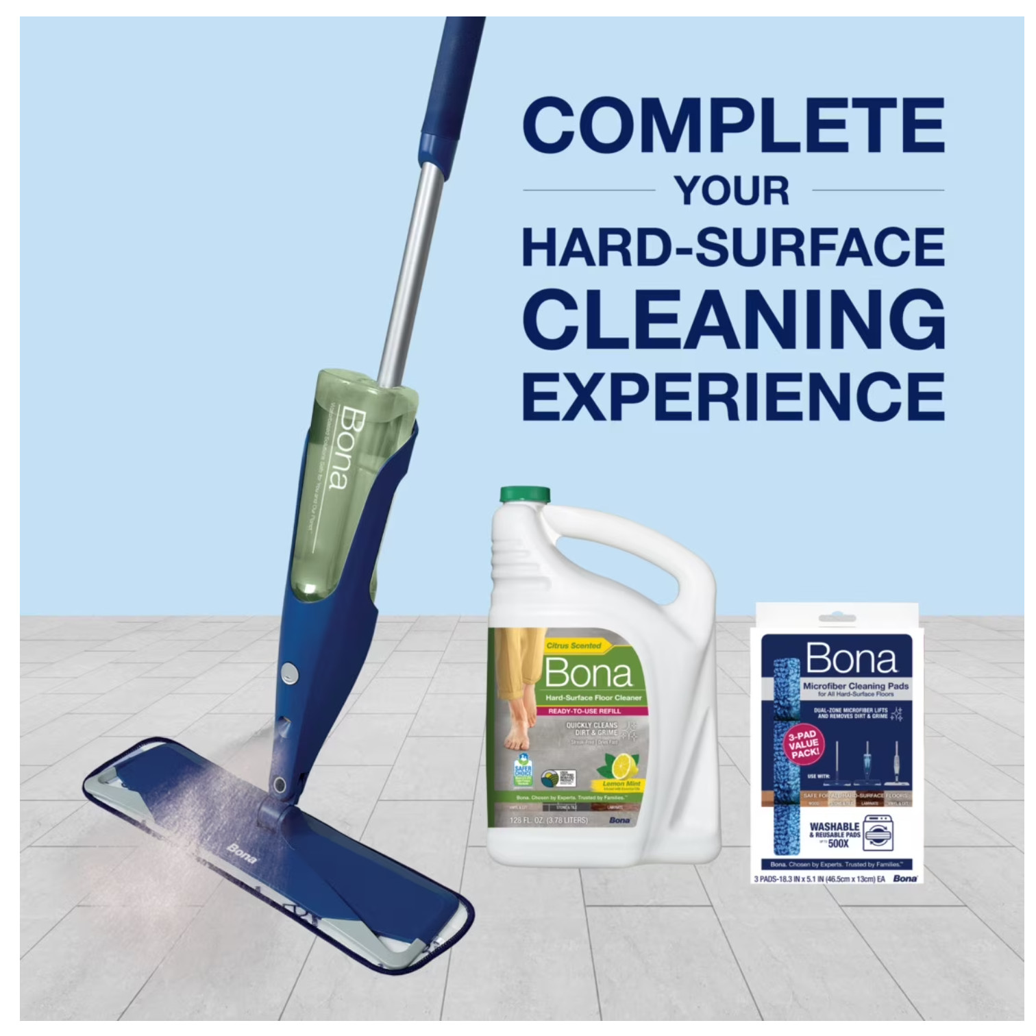 Bona Multi-Surface Floor Cleaning Solution Refill, Lemon Mint, 128 fl oz