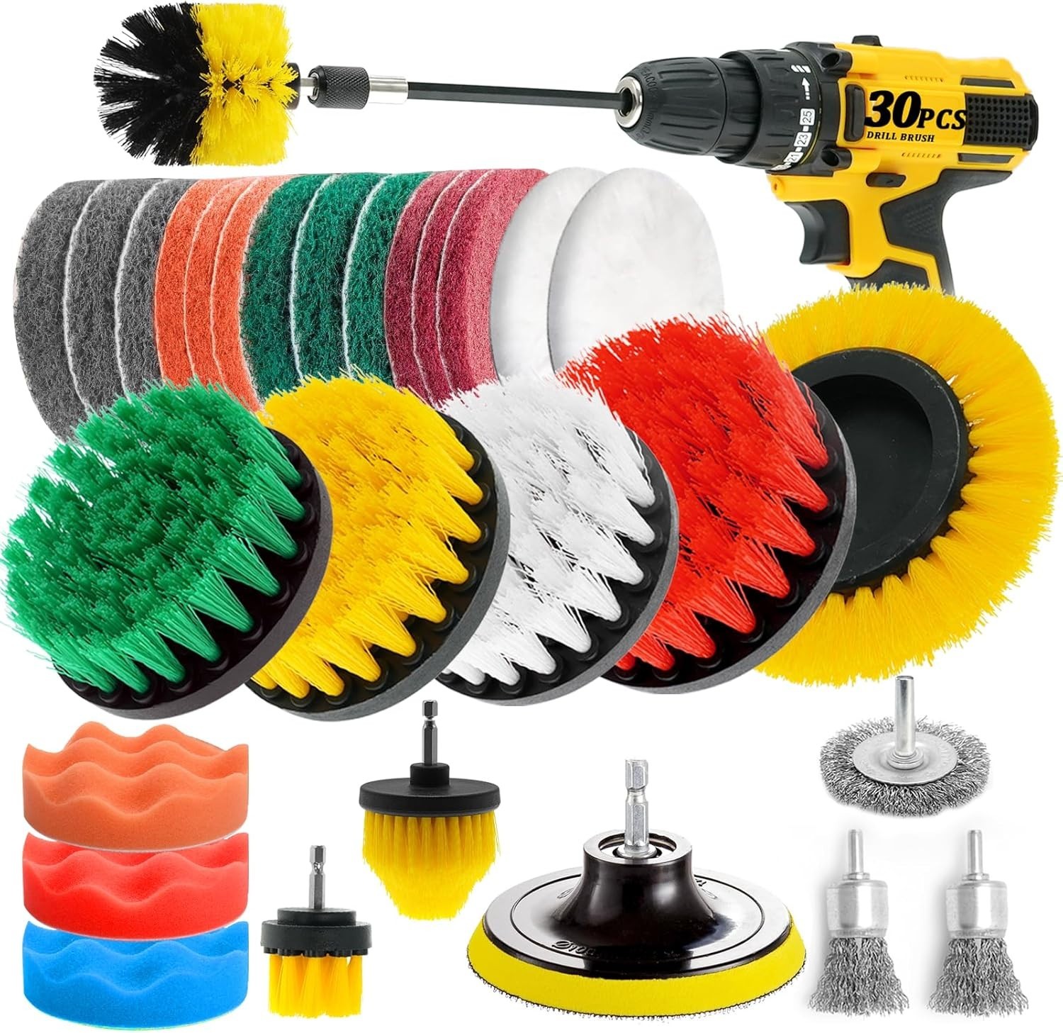 30PCS Drill Brush Attachment Set Power Scrubber Kit for Bathroom Car Floor