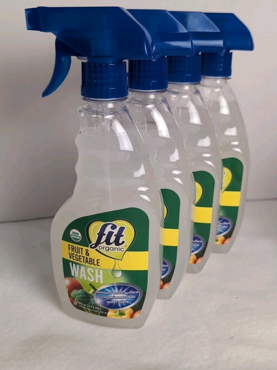 4x FIT Organic Fruit and Vegetable Wash Spray Bottle, Clear, 16 Fl Oz Ea Eco-fri
