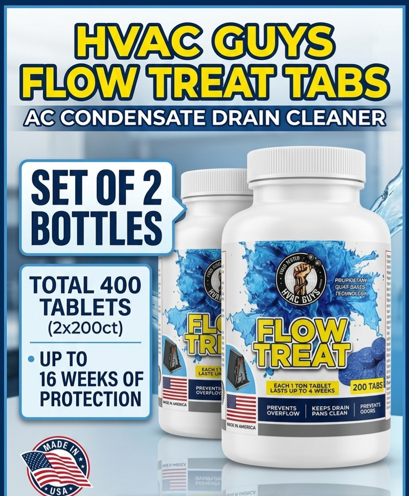 HVAC GUYS Flow Treat Tabs 200 Tablets AC Condensate Drain Cleaner Set of 2