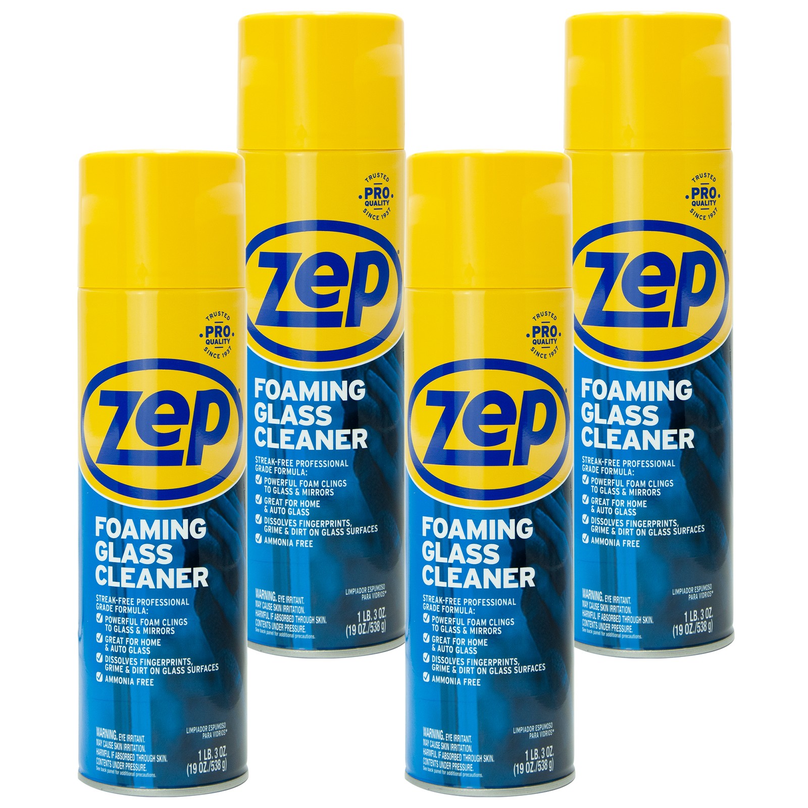 Zep Foaming Glass and Plexiglass Cleaner – 19 oz (Case of 4) ZUFGC19