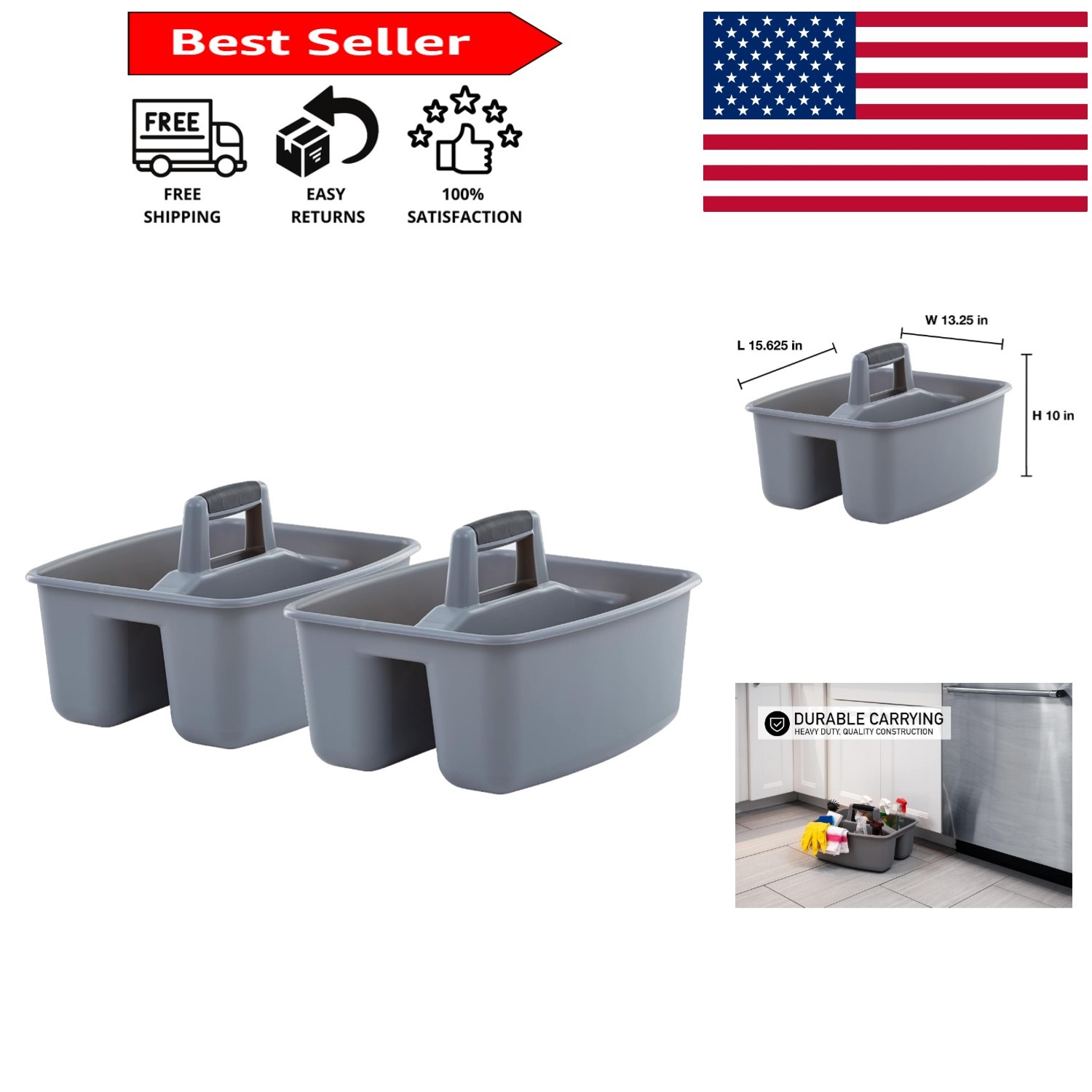 Versatile Grey/Black Cleaning Caddy – 2 Compartments for Indoor and Outdoor Use