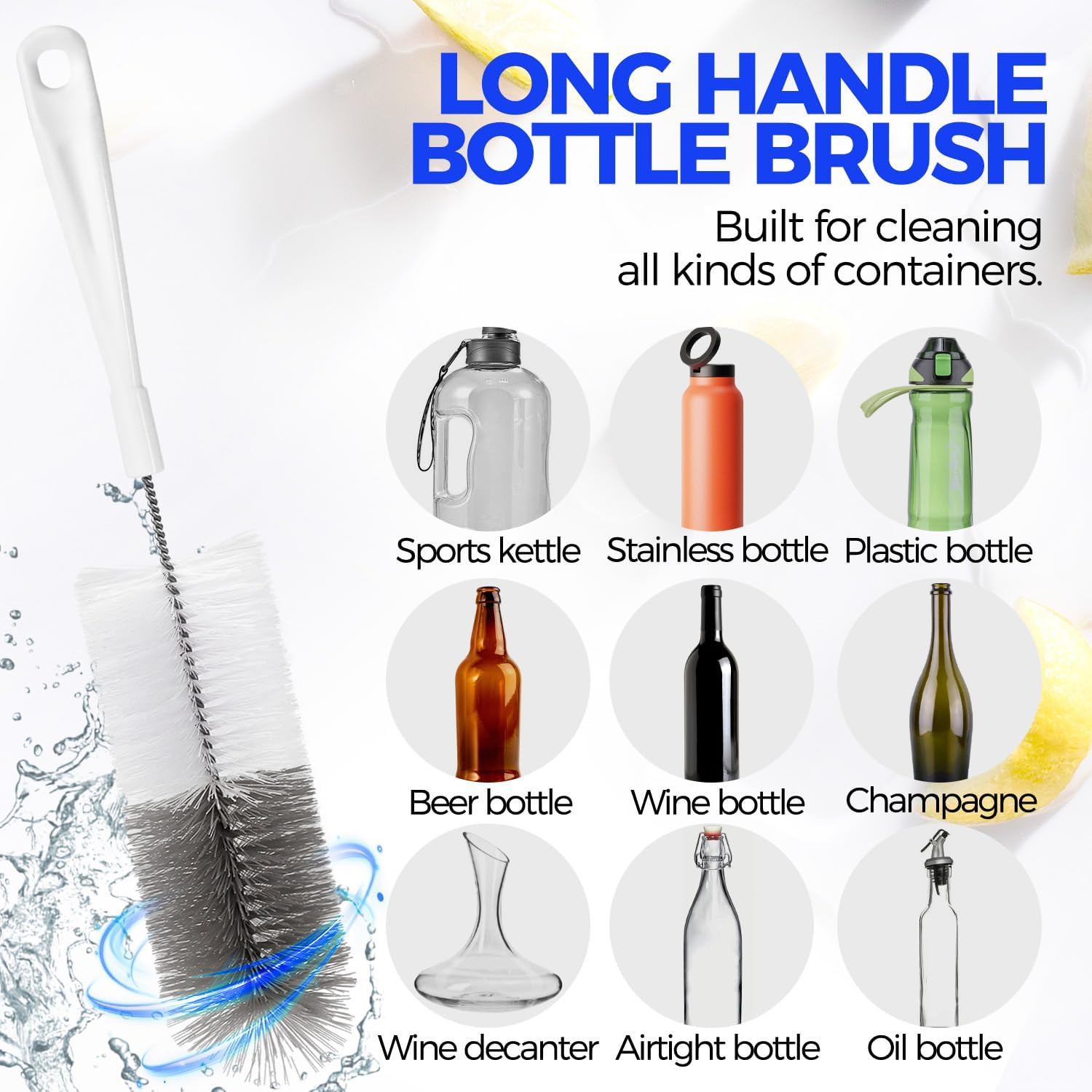 Holikme 10 Pack Bottle Brush Cleaner Set, 15″ Long Handle Bottle Cleaner Brush,