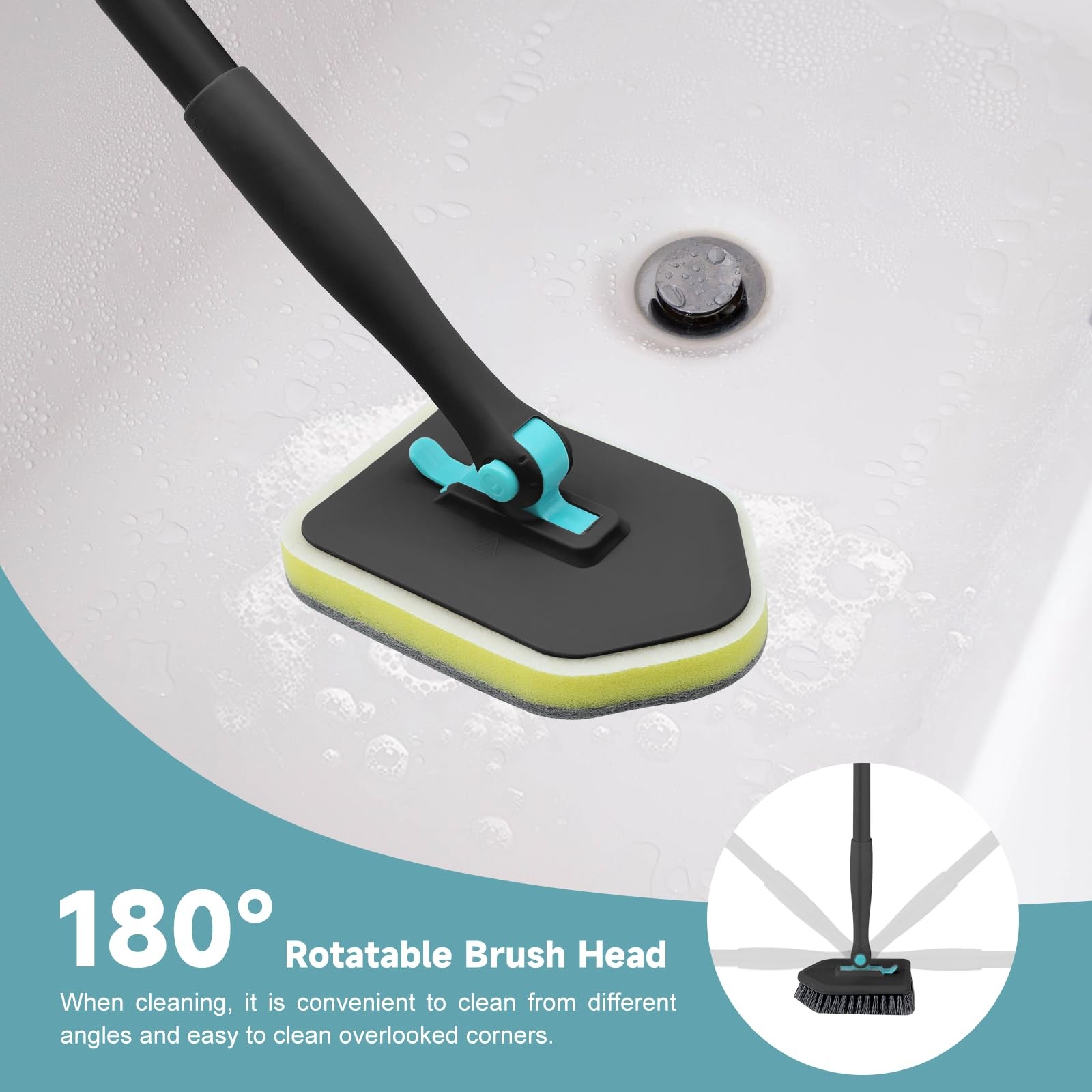 Shower Scrubber with Long Handle, 4 in 1 Tile Tub Scrubber Brush with 3 Detac…