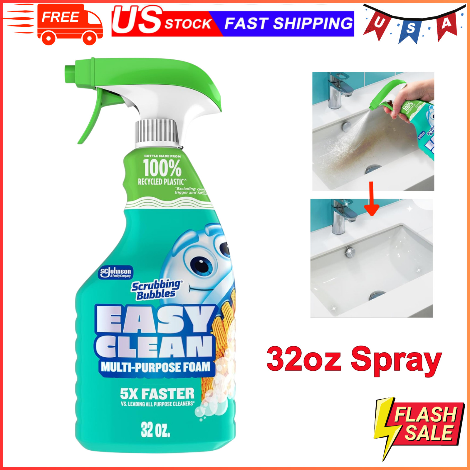 Scrubbing Bubbles Foaming Bleach-Free Bathroom Cleaner Spray – 32oz. Fast-Acting