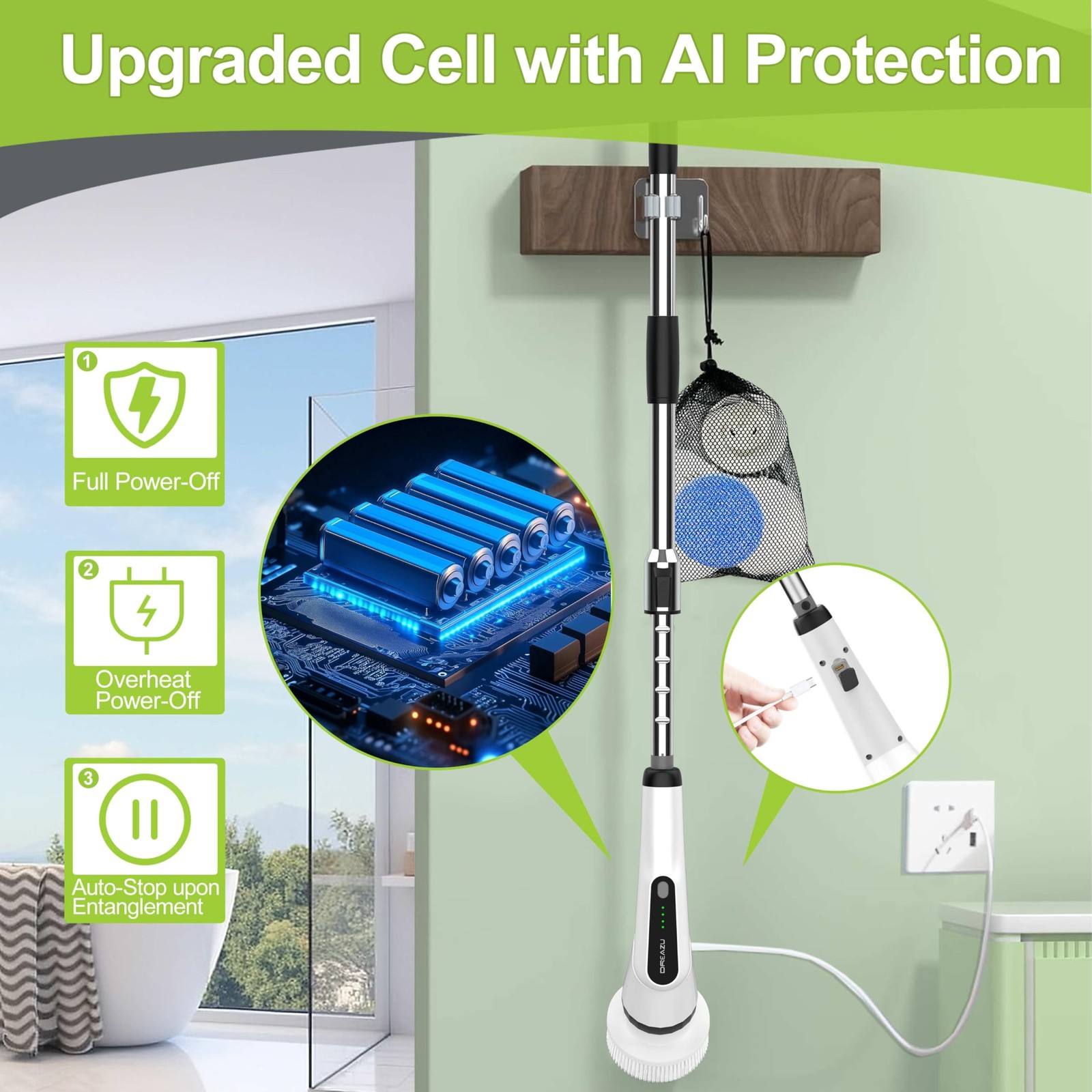 -Electric Spin Scrubber – Upgraded 10-in-1 IPX7 Waterproof Shower Scrubber, R…