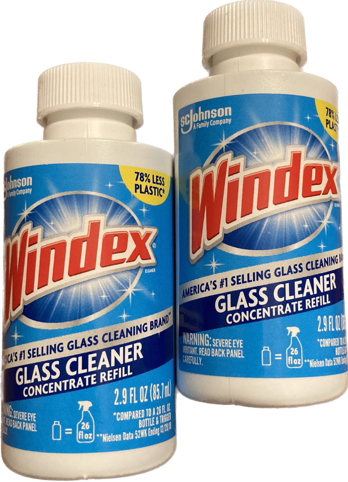 Windex Glass Cleaner Concentrate, Two 2.9 Ounce Concentrated Refill Bottles