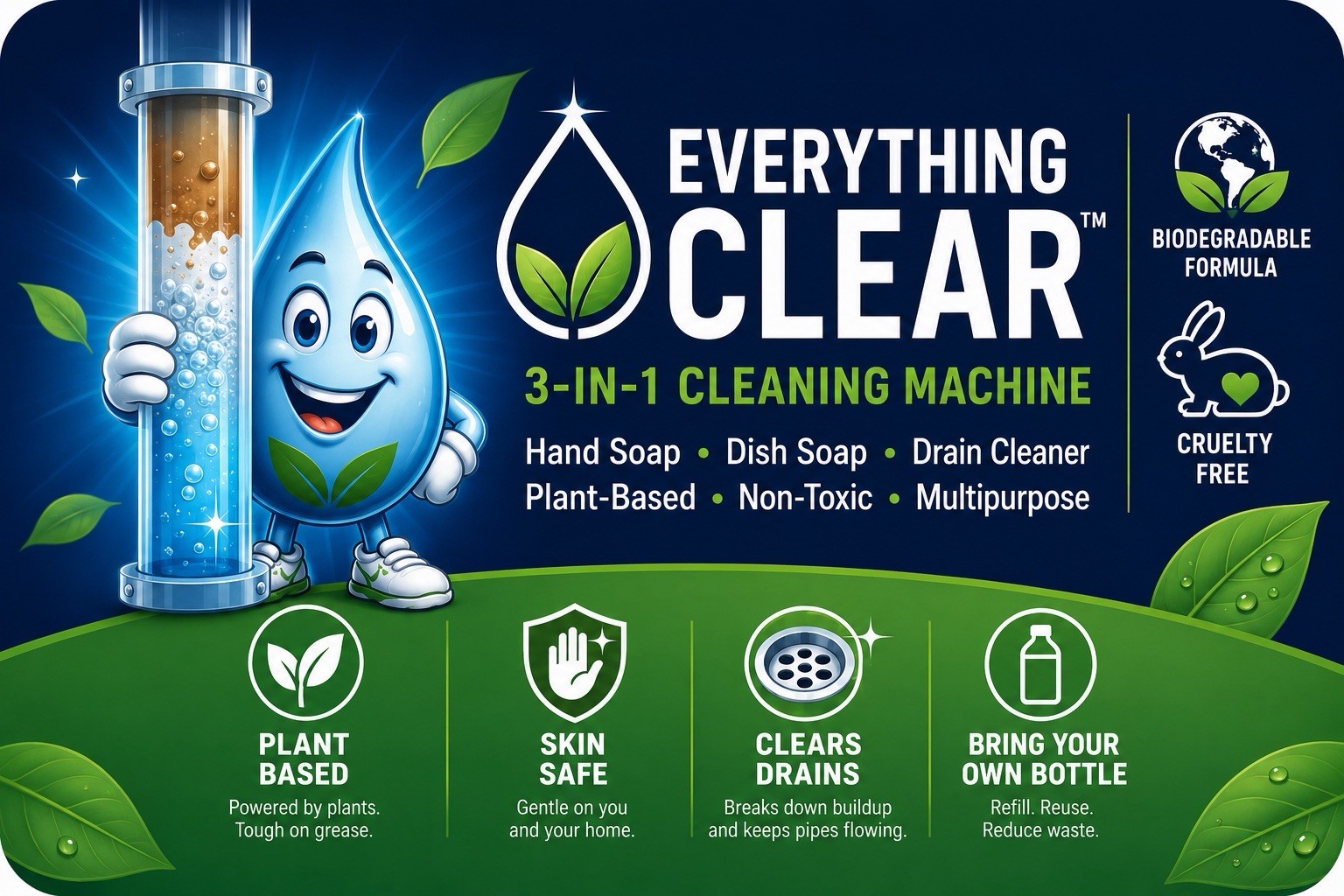 Everything Clear 3-in-1 Pure Simple Plant-Based 15 Min Clog Dissolver 8-Use Pods