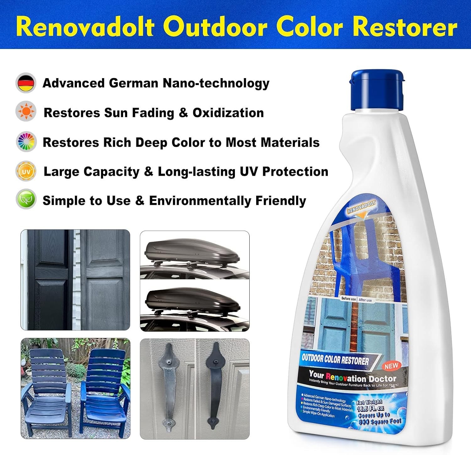Outdoor Color Restorer 16.5oz Plastic Vinyl Shutter Restorer Faded Sun-Damage…
