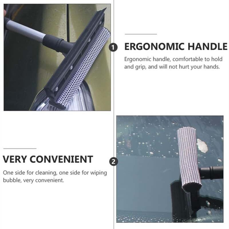 2xHandle Car Window Brush Windshield Squeegee Scraper Wiper Cleaner Dual Surface