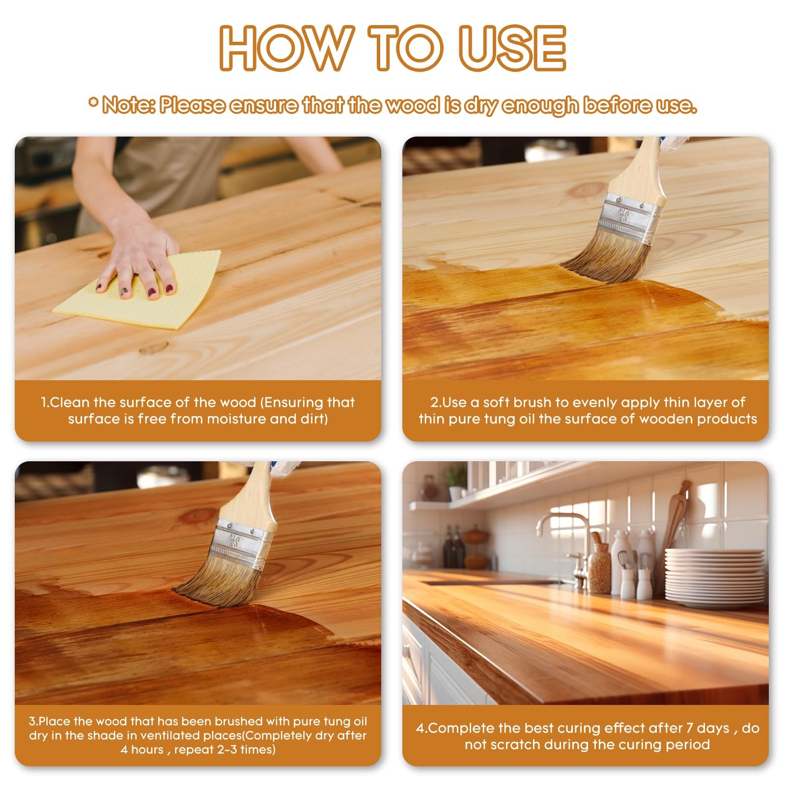 100% Pure Tung Oil Wood Sealer Food Safe Waterproof Finish for Outdoor Furniture