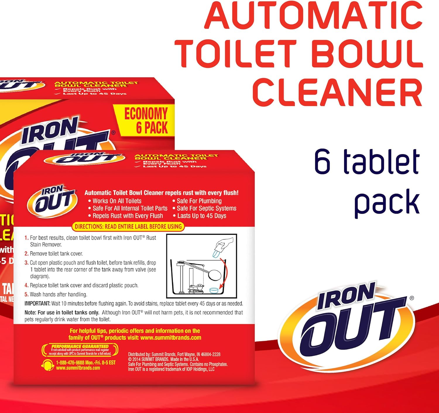 Automatic Toilet Bowl Cleaner, Removes & Prevents Rust Stains, 6 Tablets
