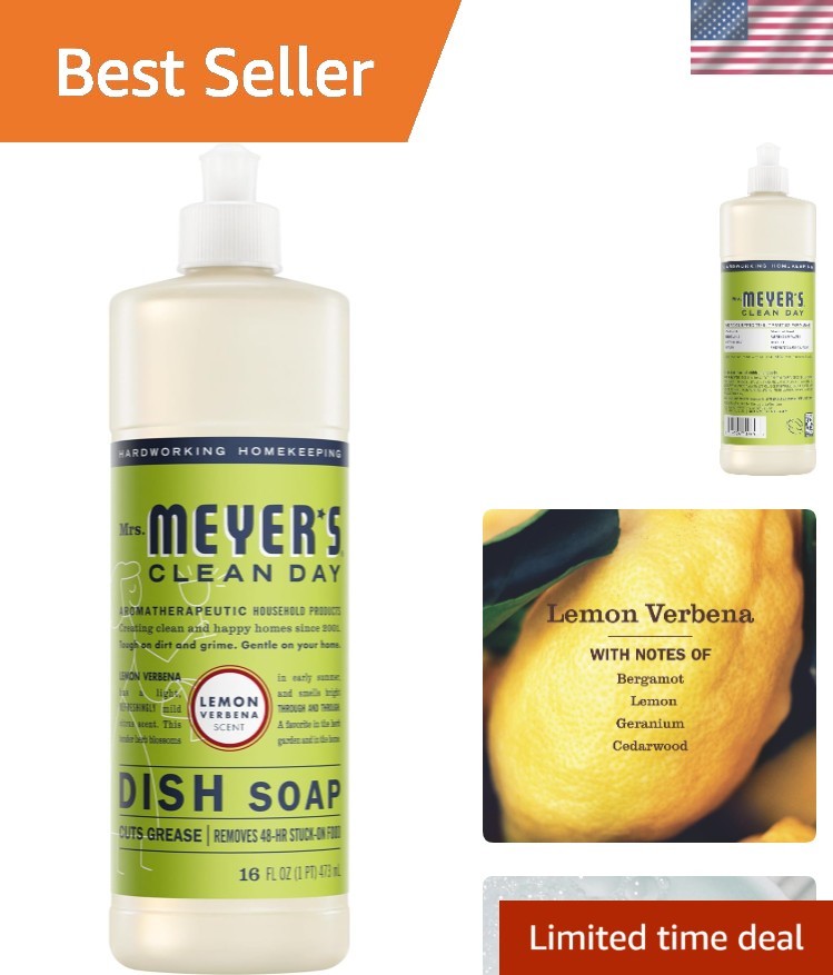 MRS. MEYER’S CLEAN DAY Liquid Dish Soap, Lemon Verbena, 16 fl. Oz
