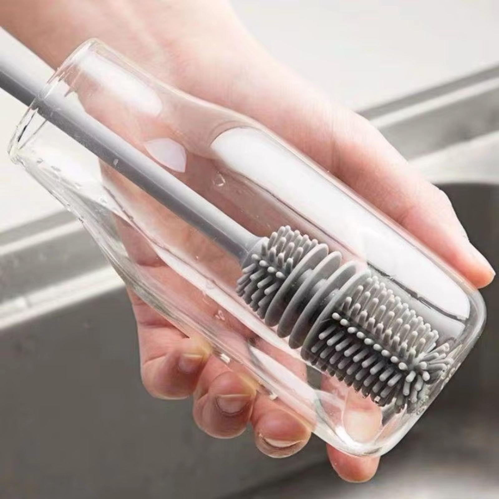 1Pc Bottle Scrubbing Washing Brush Silicone Long Handle Cup Cleaning Brush Tool