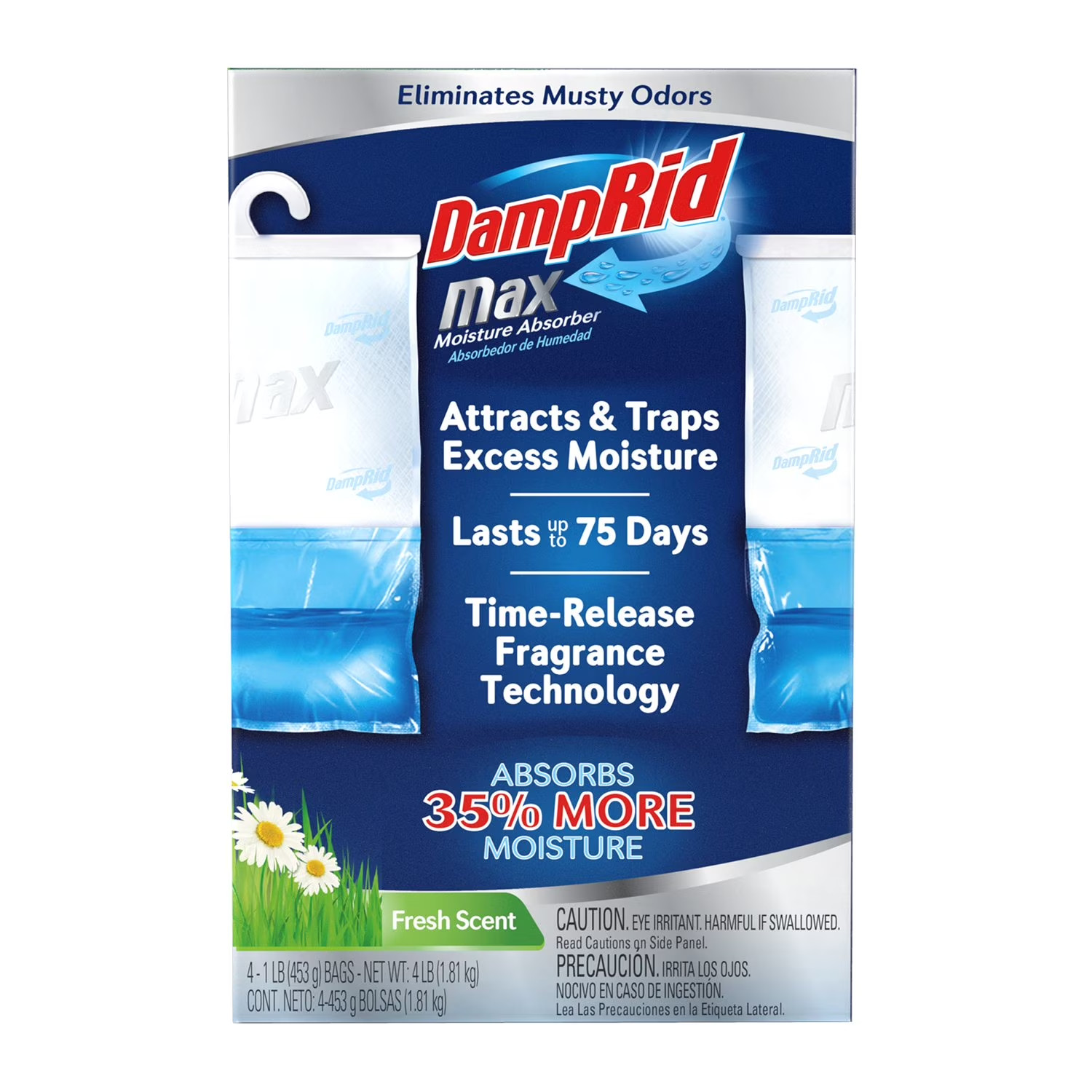 DampRid Max Moisture Absorber Hanging Bag, Fresh Scent, 4 Pack Mold Odor Control