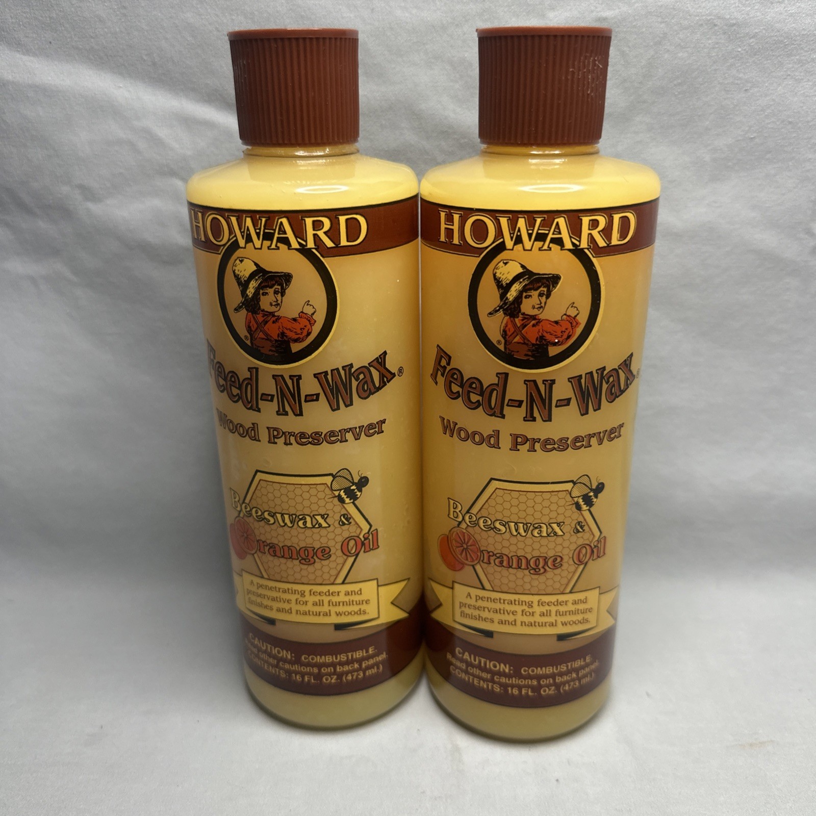 2 Pack- Howard Feed-N-Wax Orange Scent Wood Protector 16 oz. Gel (Full)