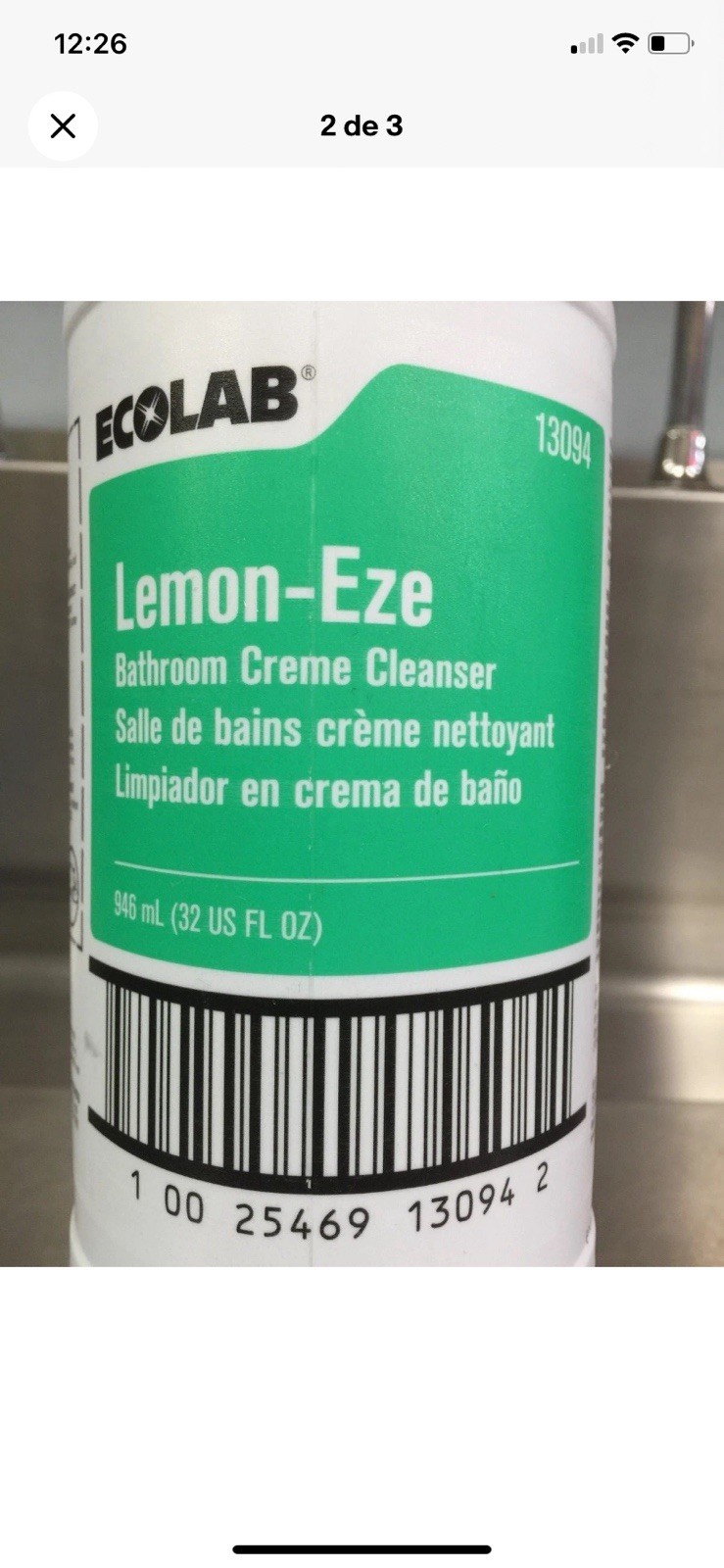 Ecolab Lemon Bathroom Creme Cleanser 946 mL 32 fl oz MPN 13094