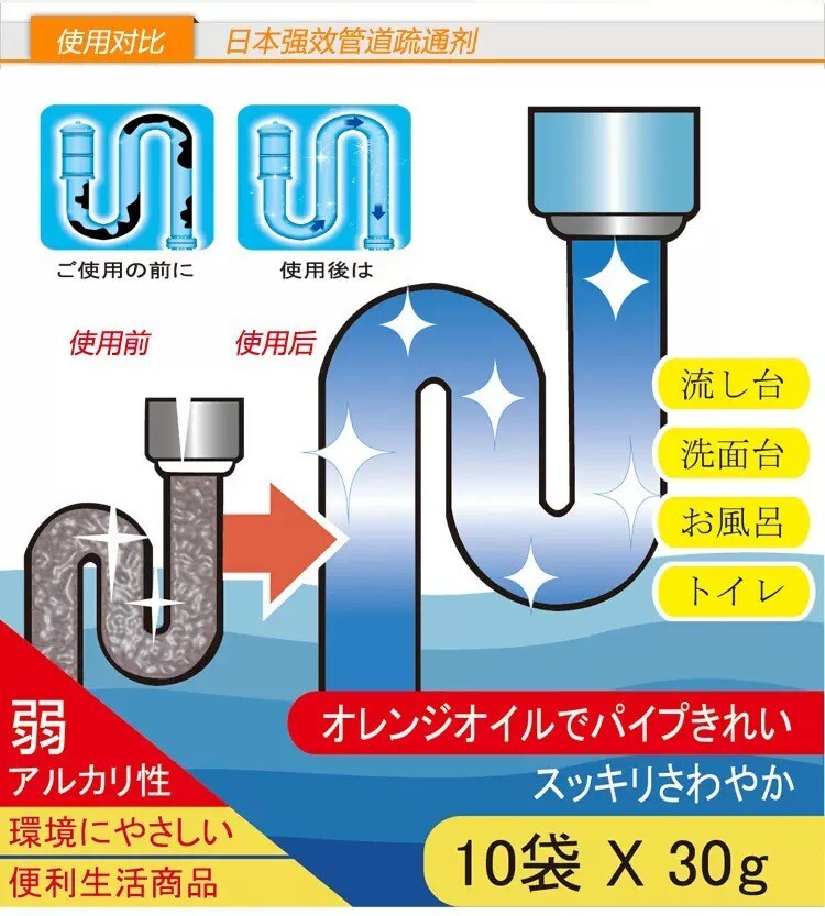 HANNAH Bath Room Sink Strong Pipe Cleaning Agent Pipe Dredging Agent 30g*10