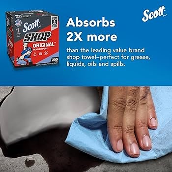 #75190 Scott Shop Towels Original Blue Pop-Up Dispenser Box 200 Towels/Box