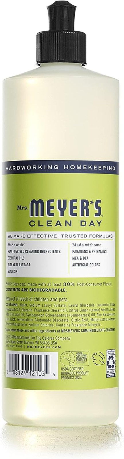 MRS. MEYER’S CLEAN DAY Liquid Dish Soap, Biodegradable Formula, Lemon Verbena, 1