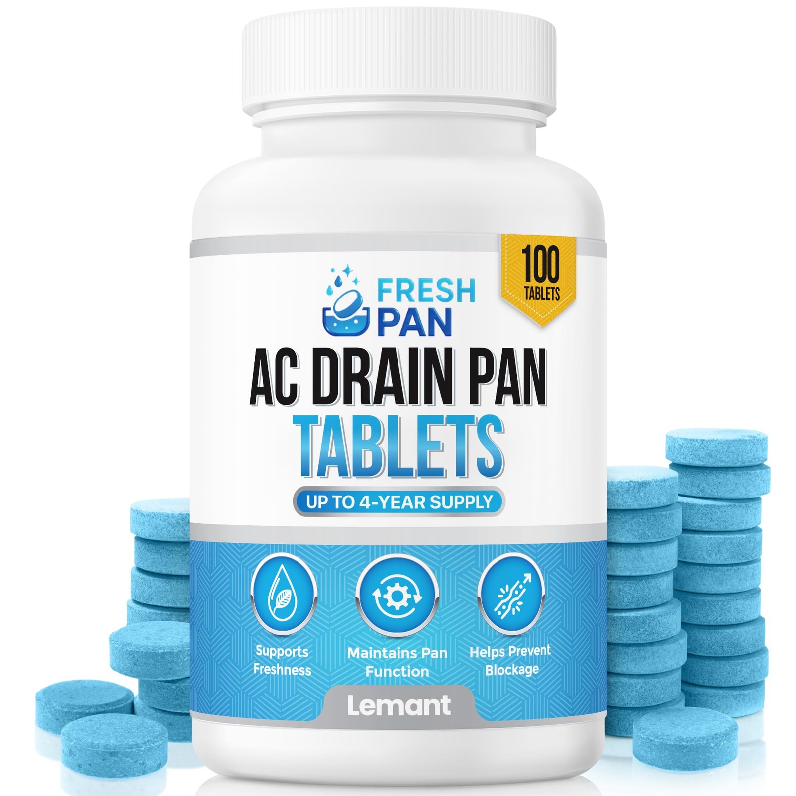 AC Drain Pan Tablets – 100 Count for Clean, Fresh Condensate Flow, 4-Year Supply