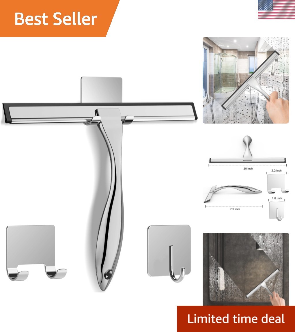 10-Inch Stainless Steel Shower Squeegee with 2 Hooks – Effortless Cleaning Tool