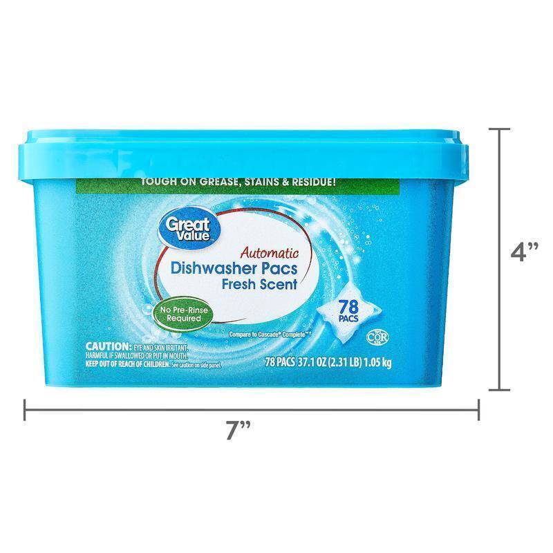Automatic Dishwasher Pacs 78 Count Tough on Grease Stains Enzymes No Pre-Rinse