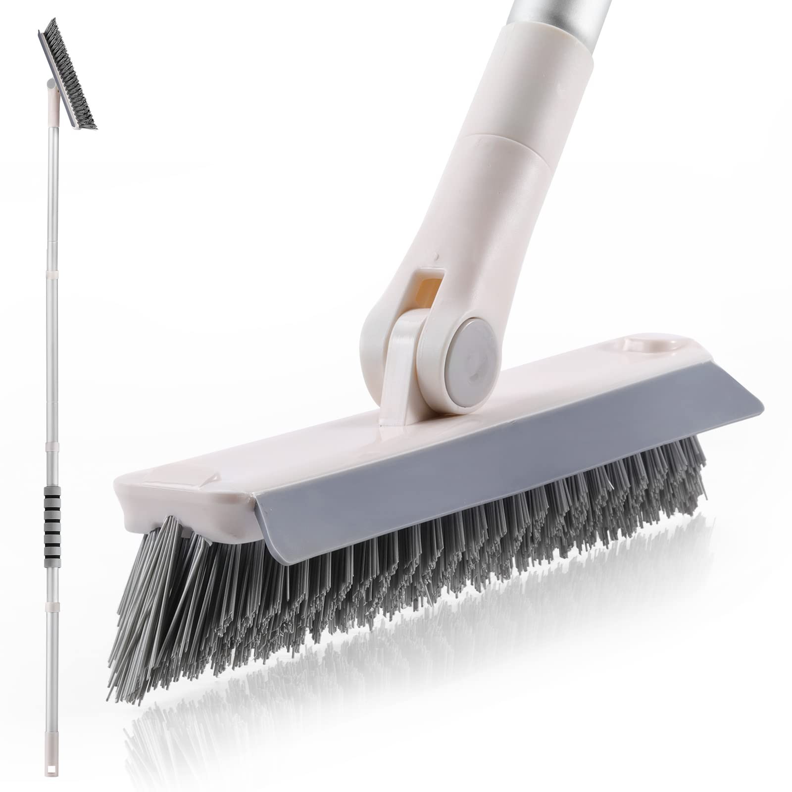 Grout Brush with Long Handle, 2 in 1 Floor Scrub Brush with Squeegee, Shower …