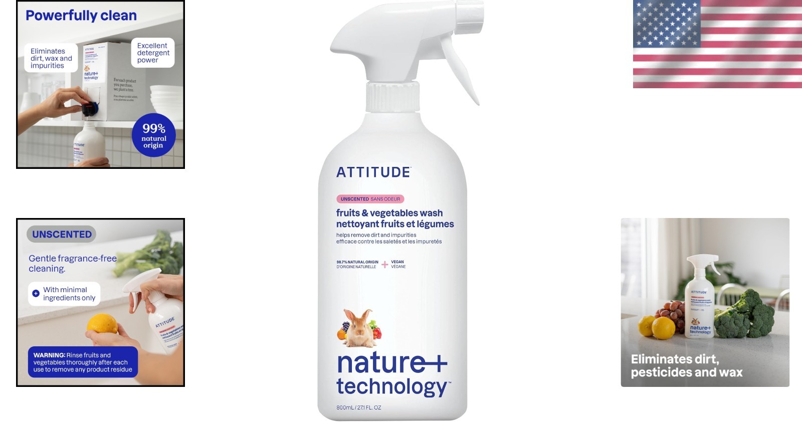 Plant-Based Food Wash for Fruits & Veggies – 27.1 Fl Oz, & Cruelty-Free